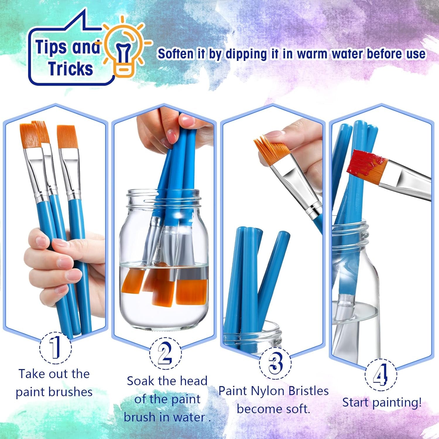10 Pieces 3/4 Inch Flat Paint Brushes Acrylic Paint Brush Artist Craft Paint Brushes Watercolor Small Brush Bulk Painting Brush Art Detail Oil Brush for Adult(8.1 X 0.9 X 3/4 Inch,Sky Blue)