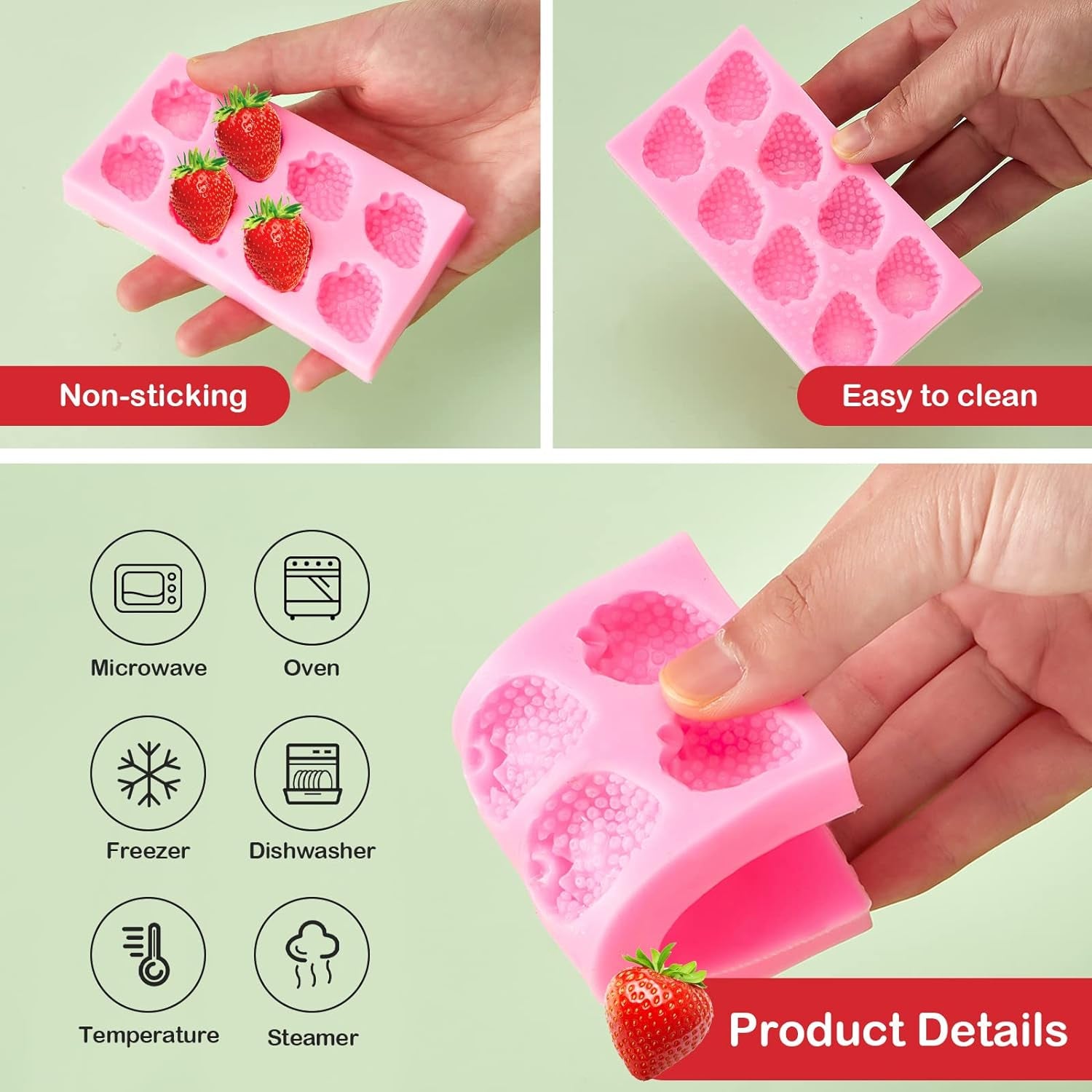 3 Pcs 3D Strawberry and Flowers Silicone Mold Strawberry Baking Mold Fruit Fondant Mold Handmade Candy Jelly Bakeware for Baking Chocolate Pan Cake Kid Cupcake Soap Candle Clay Resin Wax Making