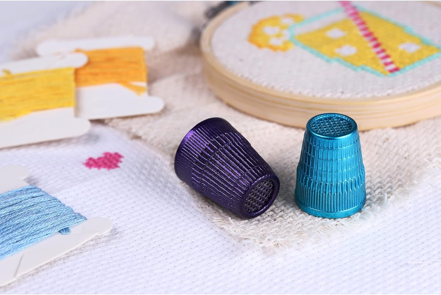 Slip Stop Thimbles, Size Large and Xlarge, Metallic Blue and Purple - Set of 2