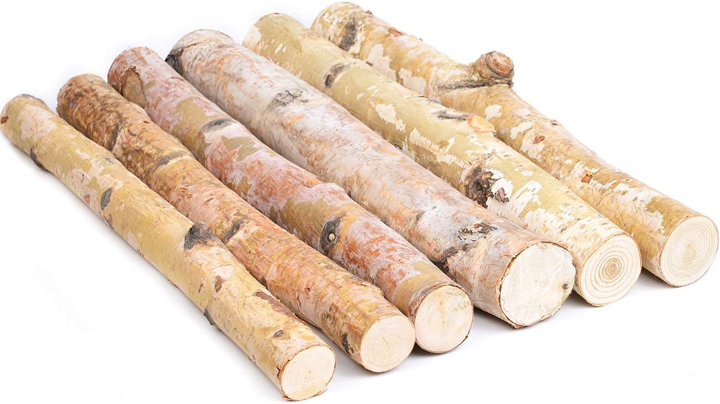 6 Pack Large Birch Logs for Fireplace Unfinished Wood Crafts DIY Home Decorative Burning(Logs:2.4"-3.1" Dia. X 16" Long)