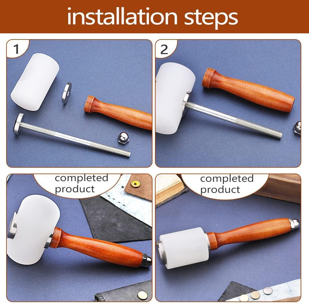 Leather Carving Hammer 2 Pieces, Leathercraft Mallet, Nylon Wood Handle Hammer, Leather Carving Hammer Mallet for DIY Stamping Sew Leather Cowhide Tool(1 T Hammer + 1 Vertical Hammer)