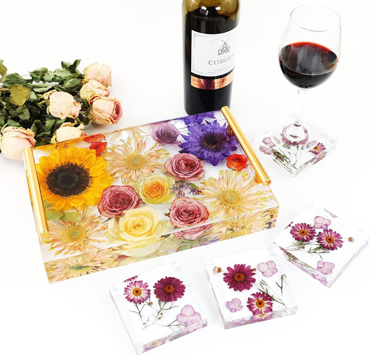 Large Silicone Tray Molds for Resin, 13.5"X9.5" Deep Rectangle Epoxy Tray Molds and 4Pcs Square Coaster Molds for Resin Table Mold Casting, Resin Tray Kit for DIY Art Home Decoration