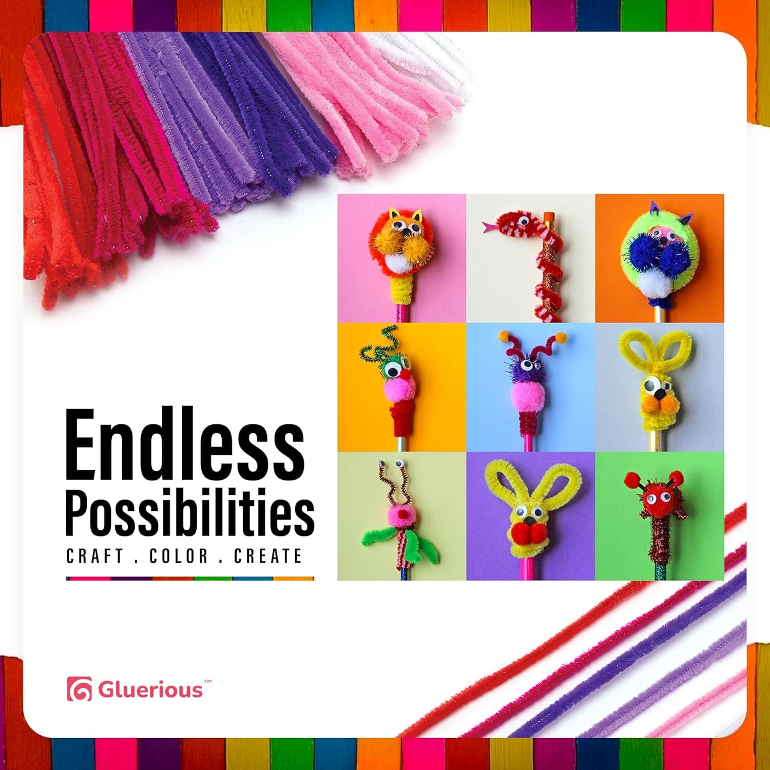 1200Pcs Pipe Cleaners for Craft, Chenille Stems for DIY Art Decorations, 20 Assorted Colors Green Black White Orange Pastel & More, 12 Inches Size for All Creative Ages