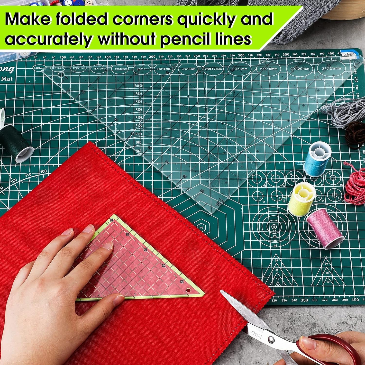 2 Pieces Folded Corner Ruler Acrylic Folded Corner Clipper Tool Simplicity 45 Degree Triangle Ruler and Quilting Template for Sewing Cutting Cutter Tools, Transparent