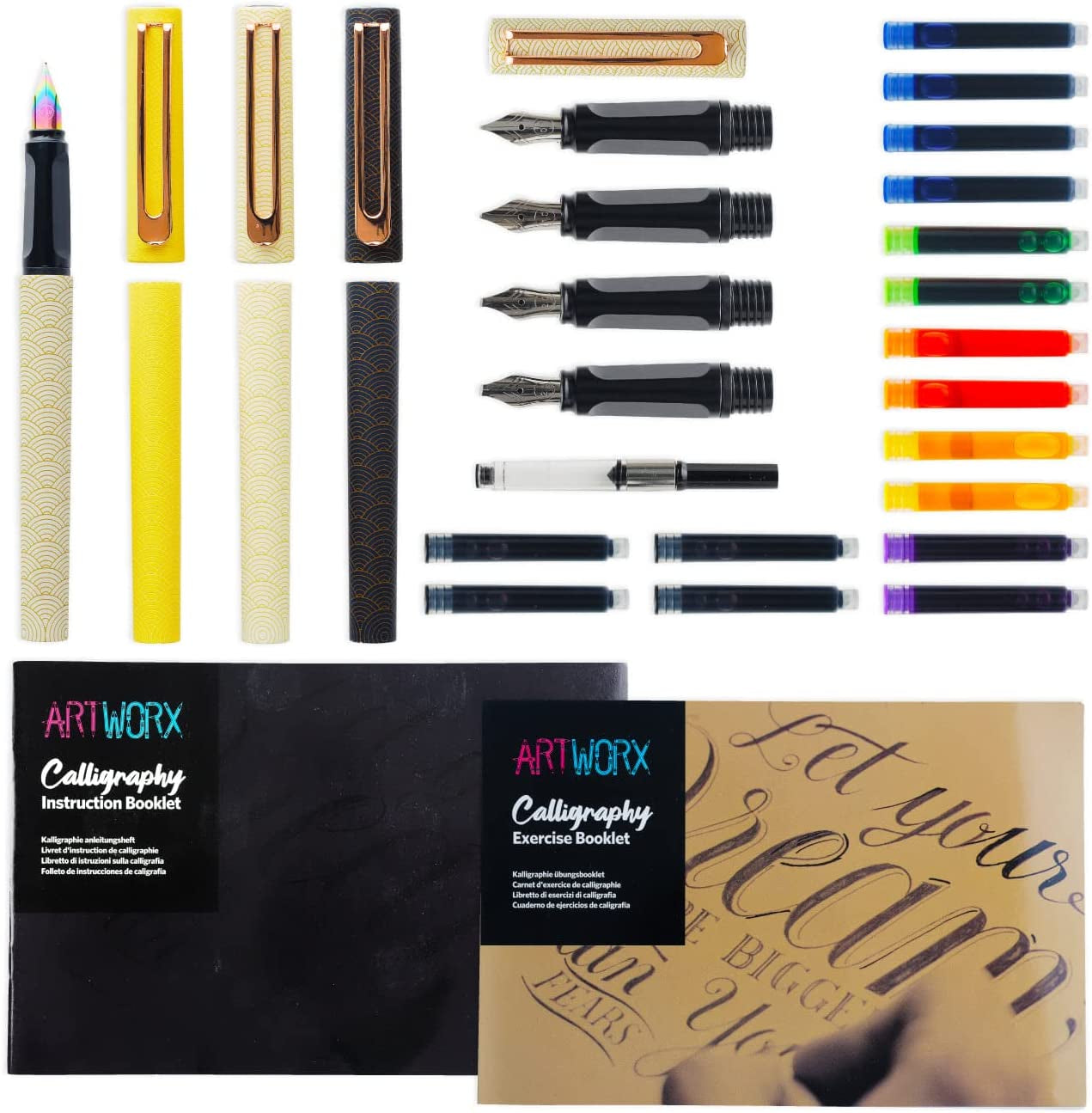 Calligraphy Pens Set - Introductory Caligraphy Writing &amp; Hand Lettering Kit - Includes Instructions, Guide Book and Practice Book - Calligraphy Set for Beginners