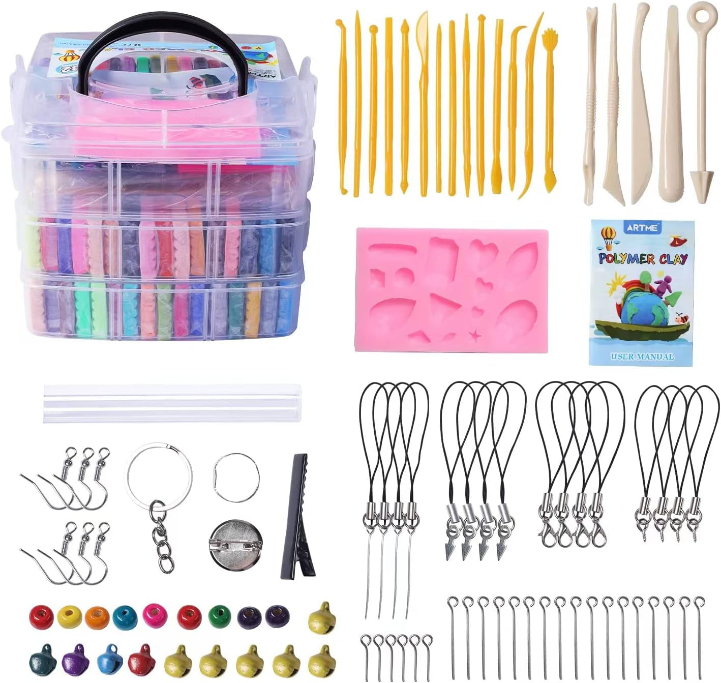 Polymer Clay, 82 Colors Clay Kit, Oven Bake Modeling Clay, Creative Polymer Clay Kit with Sculpting Tools and Jewelry Accessories, Non-Toxic, Ideal DIY Clay Gifts for Adults and Teens