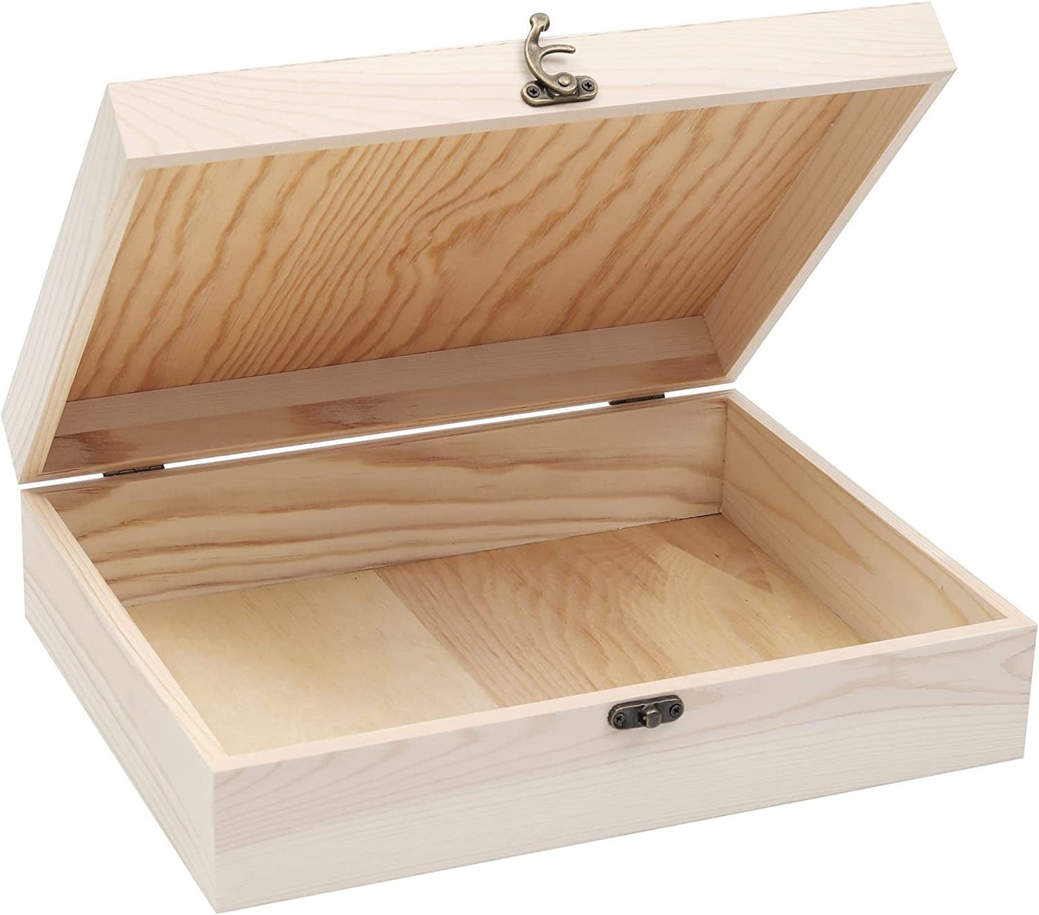 Unfinished Wooden Box with Hinged Lid for Crafts DIY Storage Jewelry Pine Box - 12" X 9" X 3.35"
