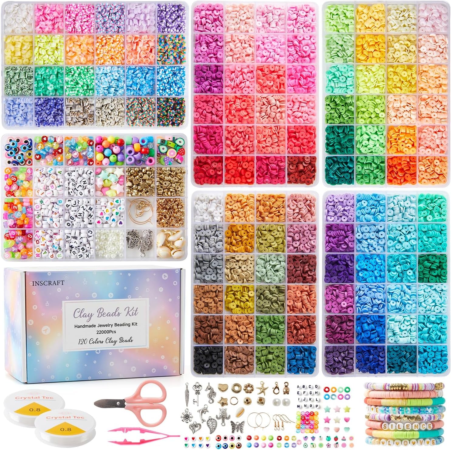 22000 Pcs Clay Beads for Bracelet Making Kit, 120 Colors Flat round Polymer Clay Beads, Friendship Bracelet Kit Heishi Beads for DIY Jewelry Making, Crafts Gift for Girls Teen Ages 6-12