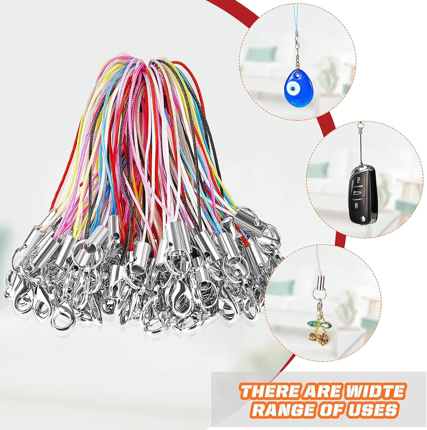 Lobster Clasp Cords Clasp Cord Strap Charm Lariat Lanyard Mini Lariat Cord Strap for Cellphone/Usb Drive/Keychain/Diy Jewelry or Other Handmade Jewelry Making, 9 Colors