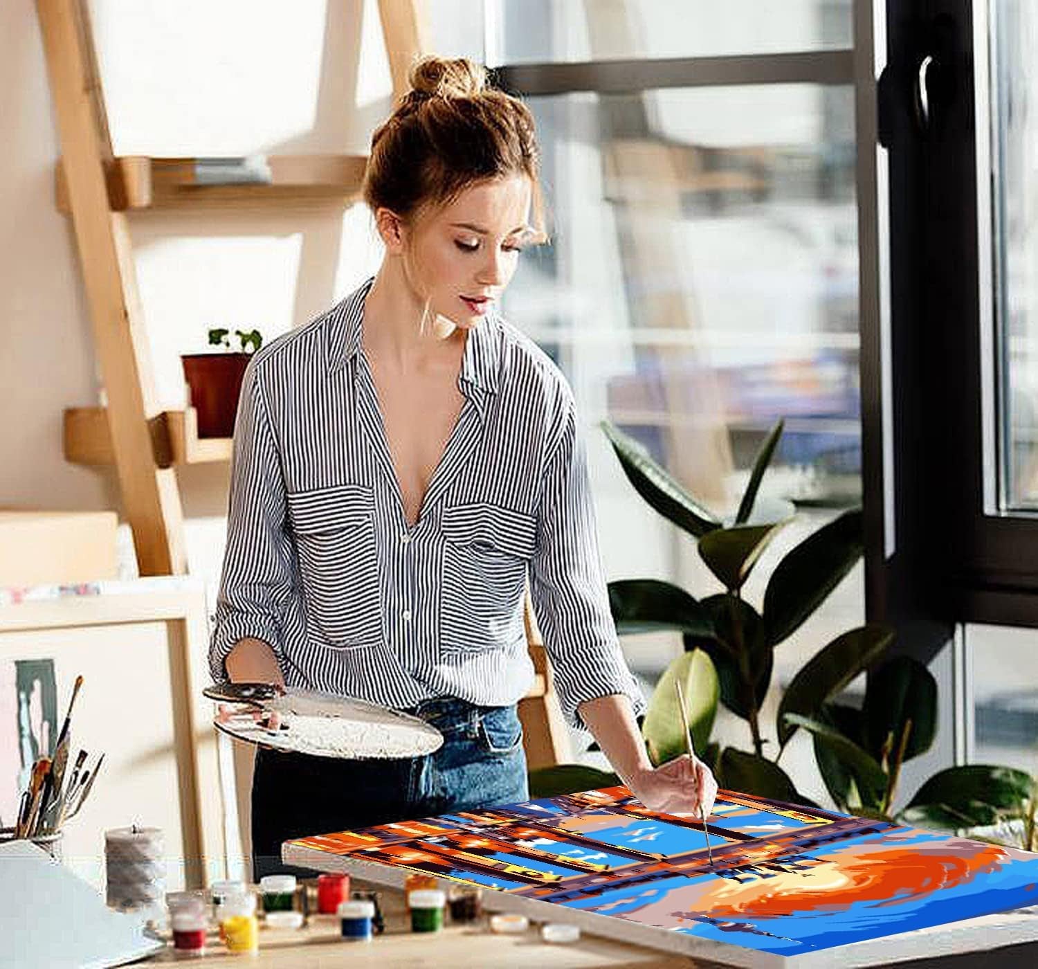 6 Packs Abstract Paint by Number for Adults Canvas, Easy Acrylic Landscape Paint by Numbers Kit for Adults Beginner, World Famous Scenic Spots Oil Painting Kits, Gifts Wall Decor 7.8X11.8Inch