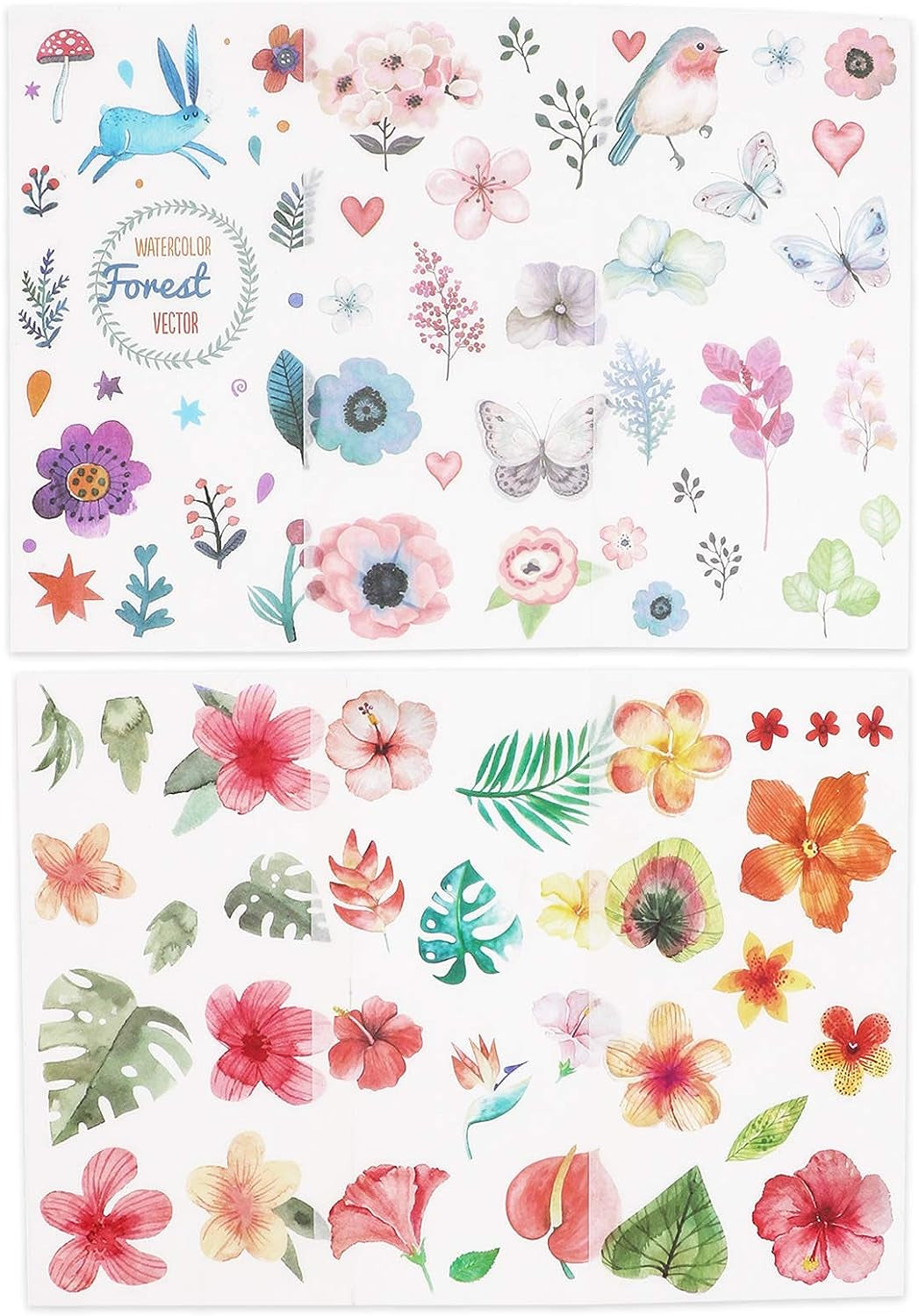 Watercolor Birds and Flowers Stickers Set - Decorative Sticker for Scrapbooking, Kid DIY Arts Crafts, Album, Bullet Journaling, Junk Journal, Planners, Calendars and Notebook