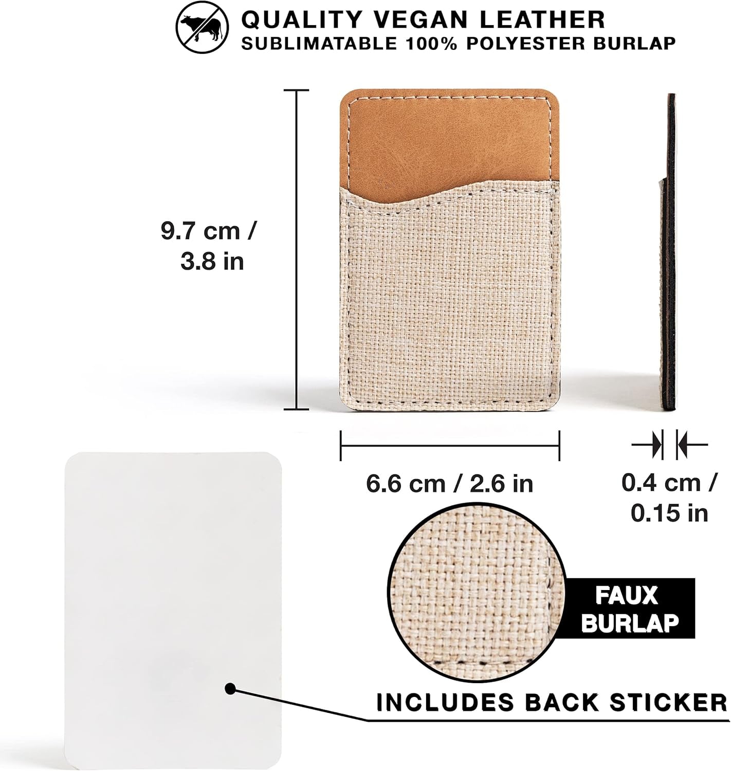 Sublimation Blanks Phone Wallet - PU Leather Card Holder for Back of Phone Stick on Iphone Android HTV Friendly DIY Blanks for Vinyl Projects (Beige Polyester Burlap)