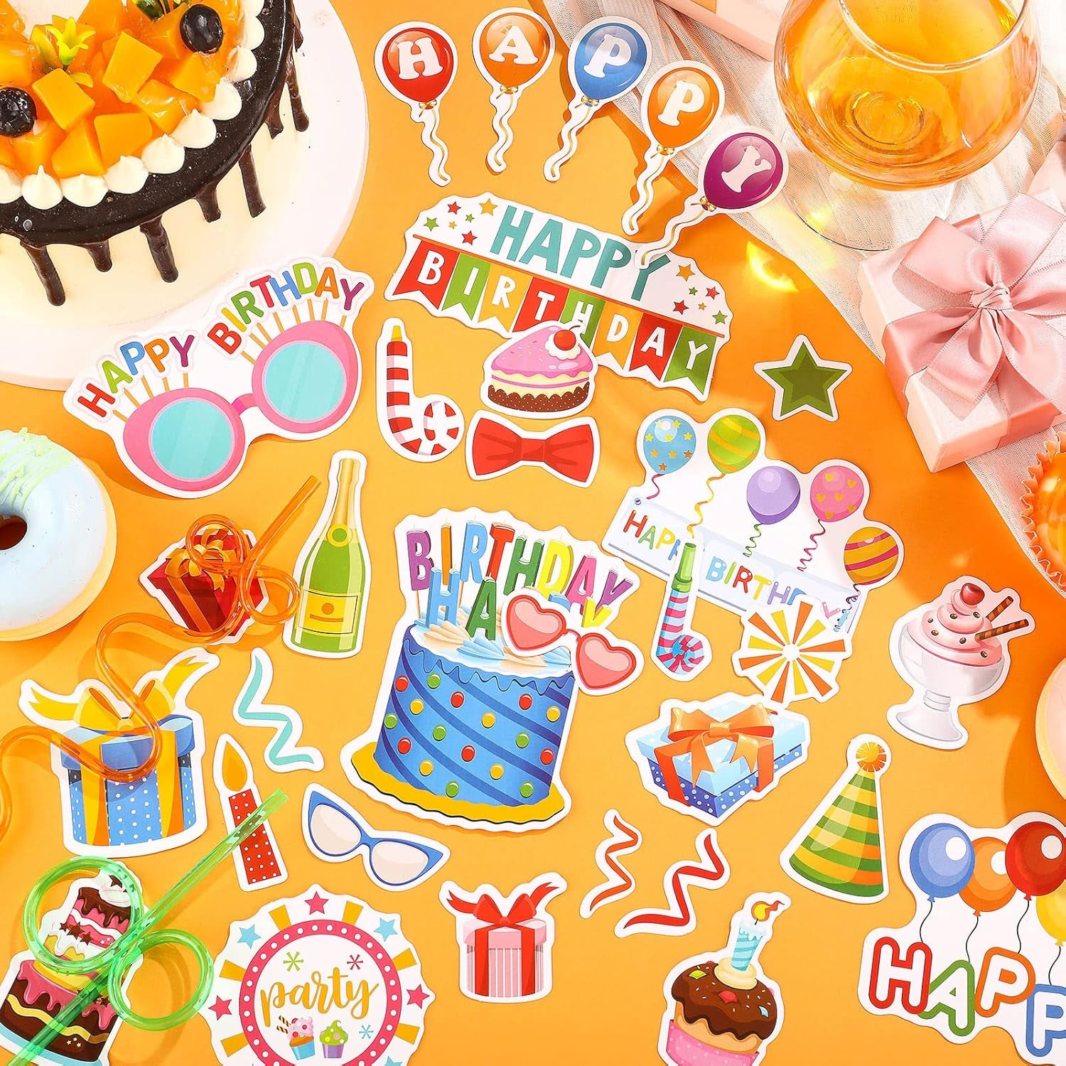 100 Pcs Birthday Paper Die Cuts Cardstock Birthday Scrapbook Die Cuts DIY Scrapbooking Cutouts for Birthday Scrapbook Notebook Suitcase Calendar Laptop Embellishments Supplies Craft Making Decoration