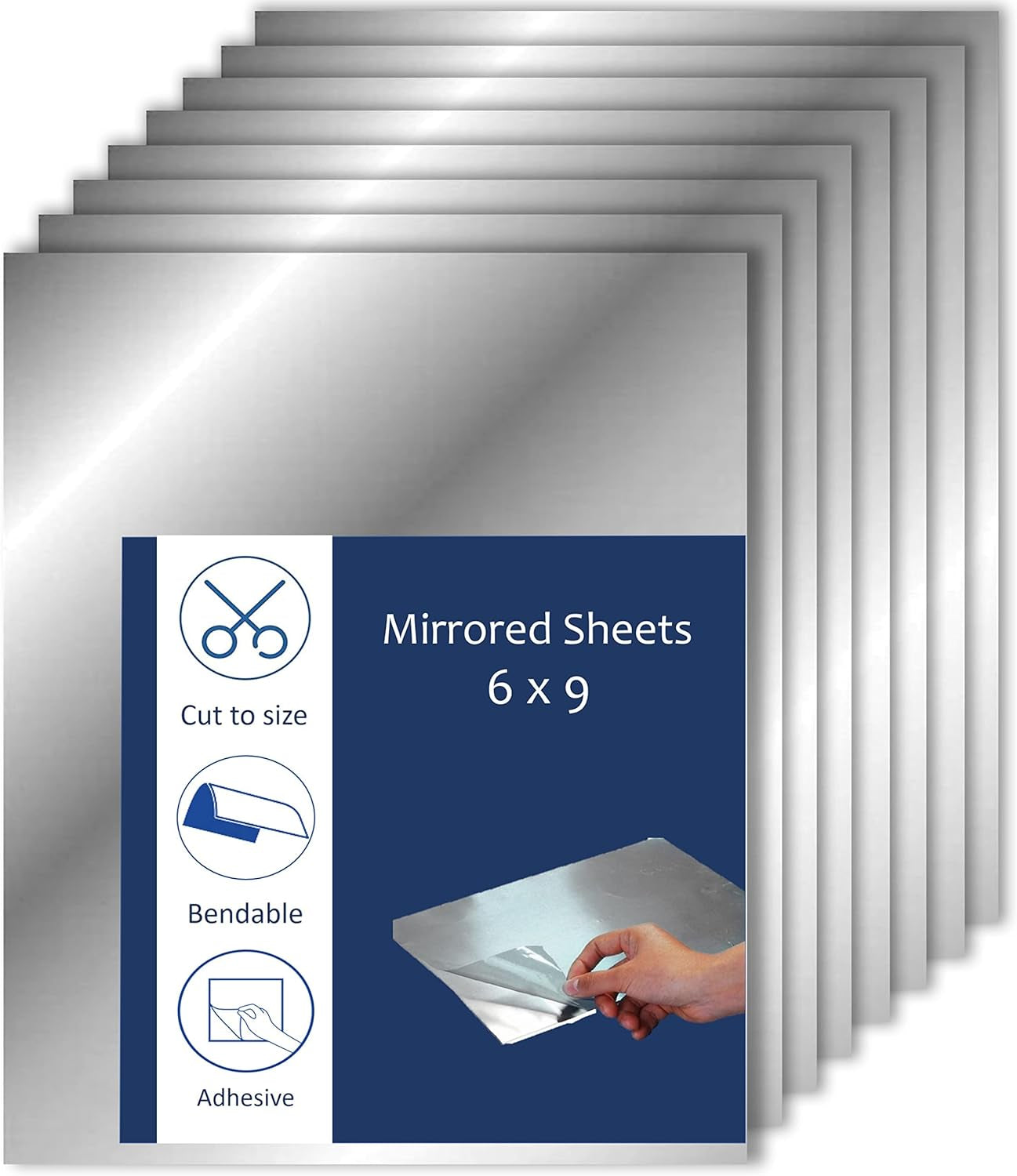 Stick on Mirror Tiles 6 X 9 Inches - Flexible Mirror Tape Sheets, Non-Glass Self Adhesive Stick on Mirror Tiles, Cut Mirror Stickers to Size, Peel and Stick, Great for Crafts and Mirror Wall