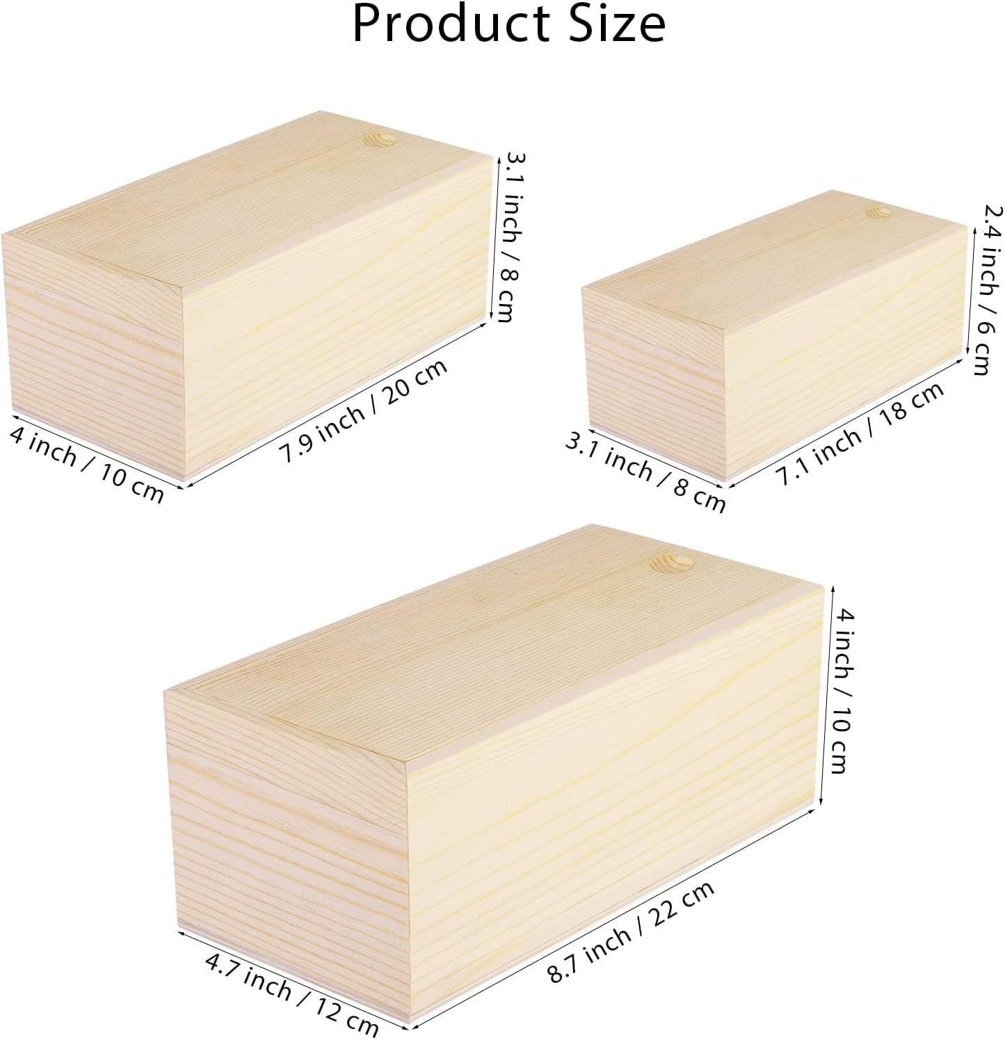 3 Pack Unfinished Wooden Box with Slide Lid, Blank Pine Wood Box Case Container Wood Jewelry Box for Storage, Arts, Crafts, Hobbies, Sewing, Keepsakes, Jewelry