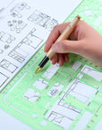 11 Piece Geometric Drawing Template Measuring Ruler, Transparent Green Plastic Ruler with Portable Plastic Bag For, for Studying, Designing and Building