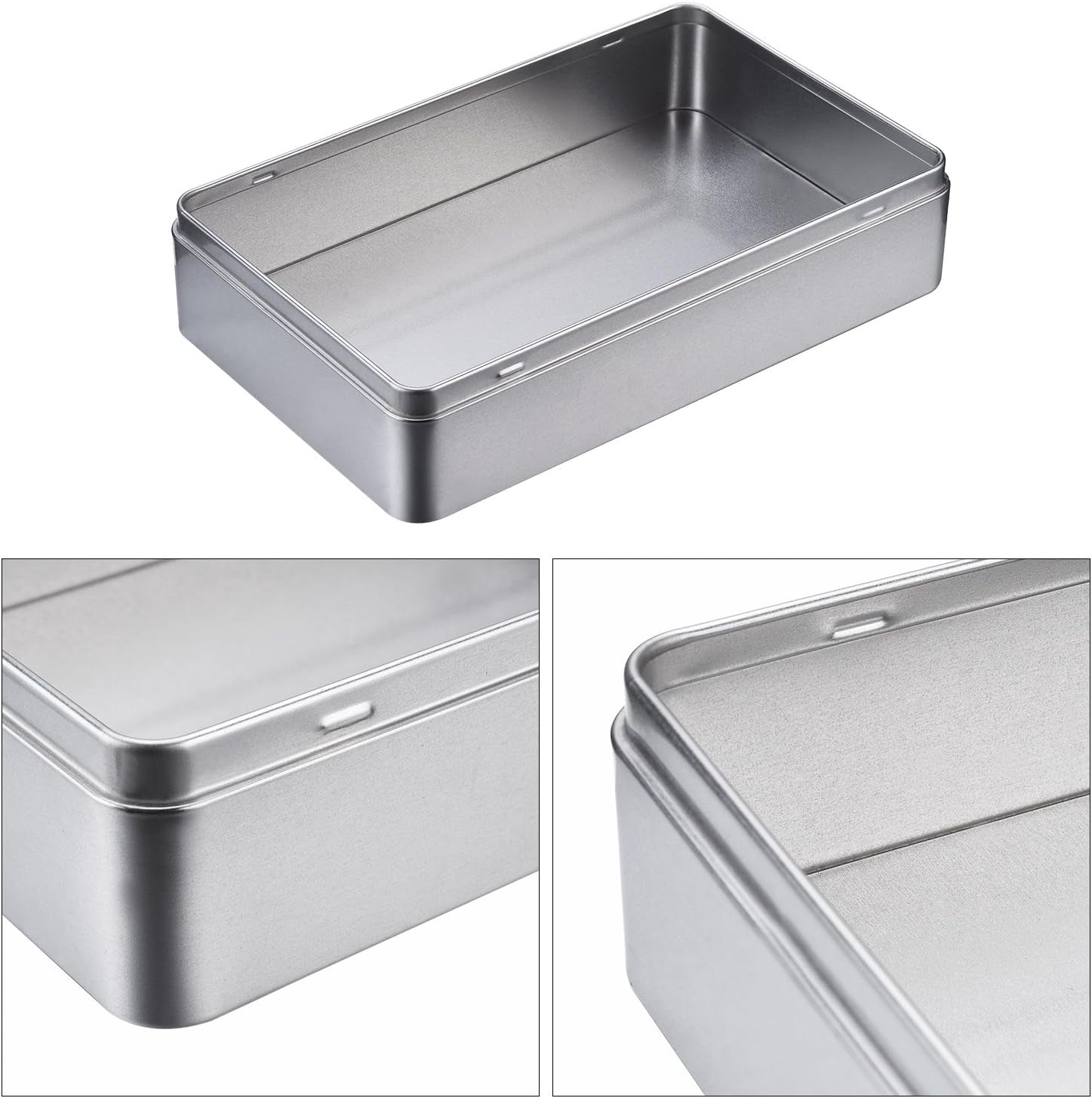 1 Pack 8.5 by 5.3 by 1.9 Inch Silver Rectangular Empty Tin Box Containers, Gift, Jewelery and Storage Tin Kit, Home Organizer