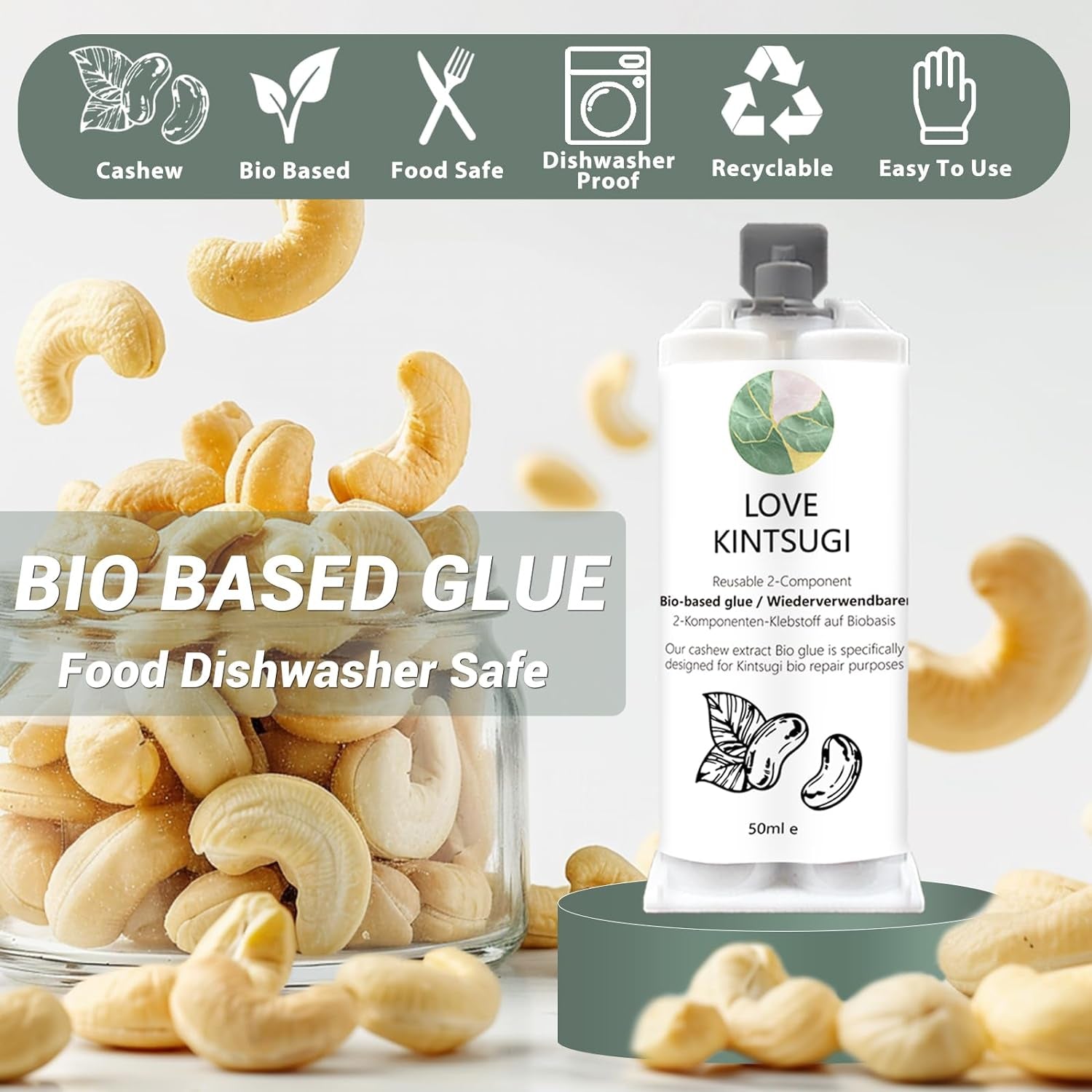 Bio Kintsugi Repair Kit Gold, Kintsugi Food Safety, Repair Your Meaningful Pottery with Bio Kintsugi Glue, Food Dishwasher Safety, Perfect for Beginners, Bring Japanese Art to Your Home