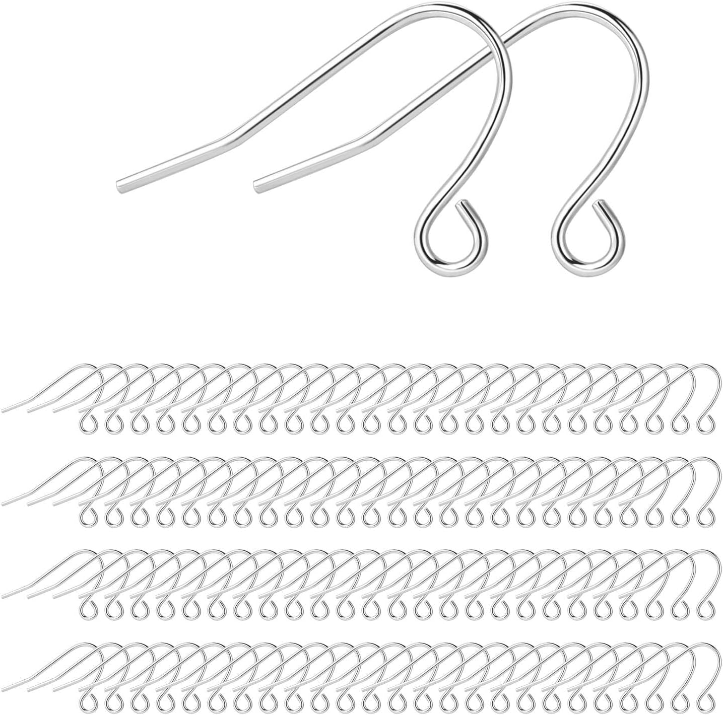 KISSPAT Silver Earring Hooks for Jewelry Making, 200 Pcs Sterling Silver Earring Hooks Ear Wires Fish Hook Hypoallergenic Earring Making Supplies Findings