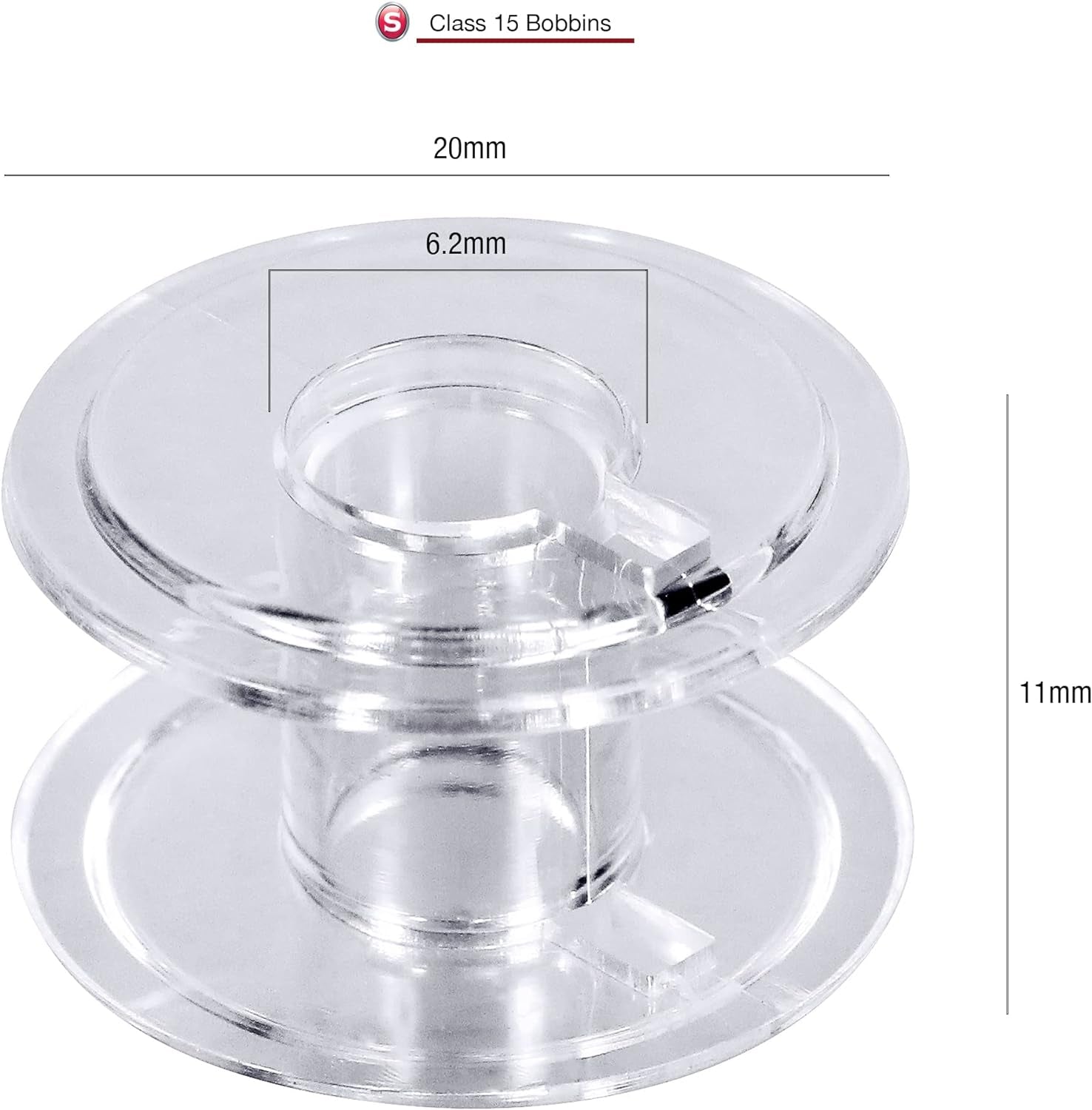 Class 15 Bobbins for Sewing Machines, Transparent Plastic Bobbins, 50 Count