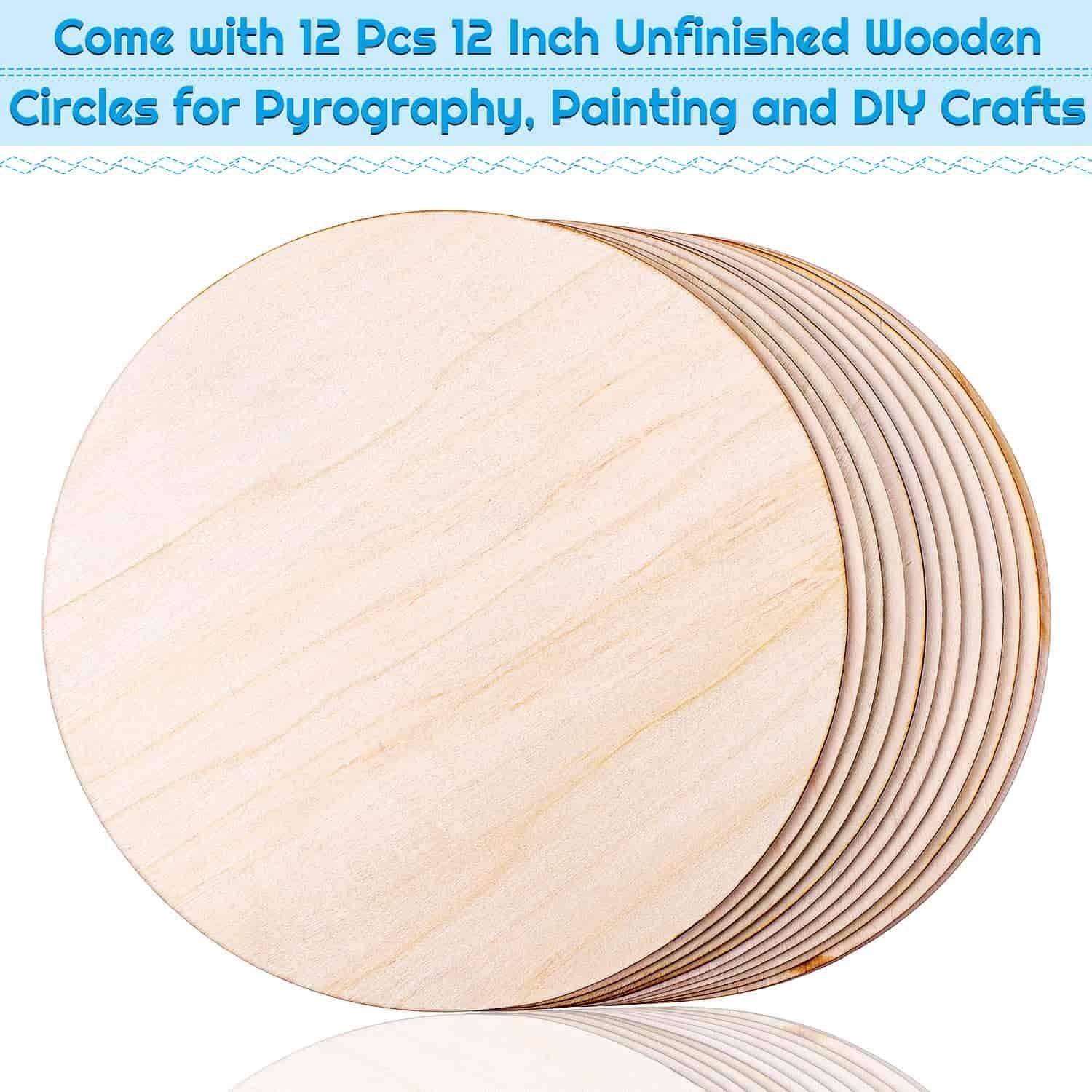 Wood Circles for Crafts,  12 Pack 12 Inch Unfinished Wood Rounds Wooden Cutouts for Crafts, Door Hanger, Door Design, Wood Burning