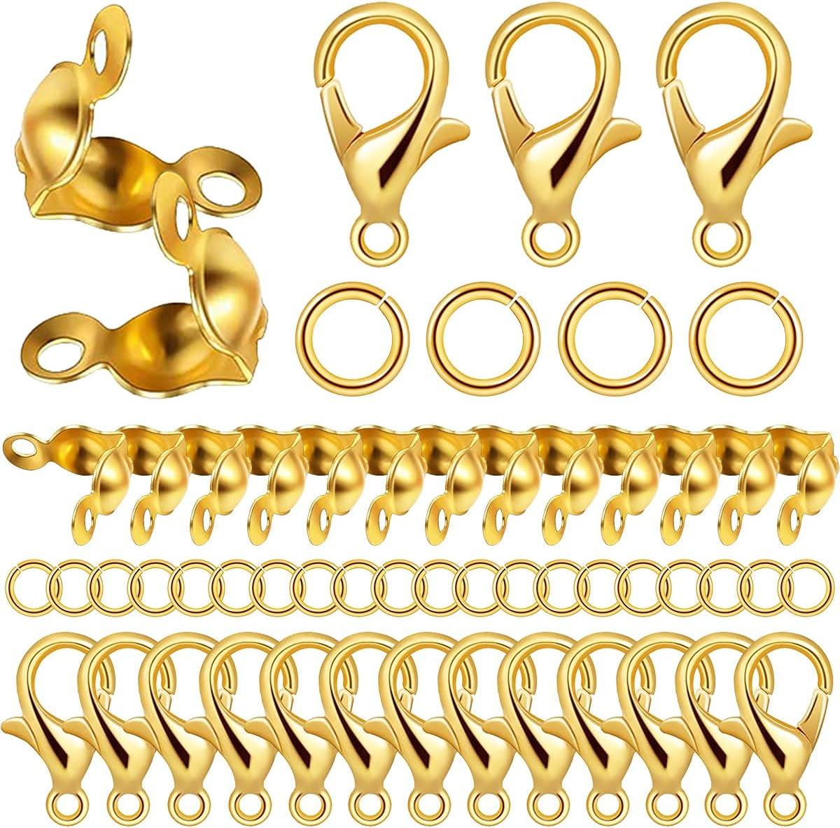 1000PCS Jewelry Making Accessories Set, 100 Lobster Claw Clasps 300 Crimp Beads Crimp Beads Clasps Caps 600 Open Jump Ring Connectors for DIY Bracelet Necklace Crafts Jewelry Making(Silver)