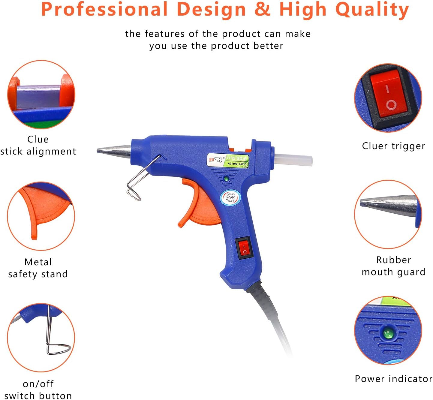 Glue Gun and Sticks Set, Hot Melt Glue Gun Mini for Crafts with 20 Pcs Glue Sticks and 20 Wood Craft Sticks,Hot Mini Glue Guns with Hardshell Carrying Case for School DIY Arts, Craft