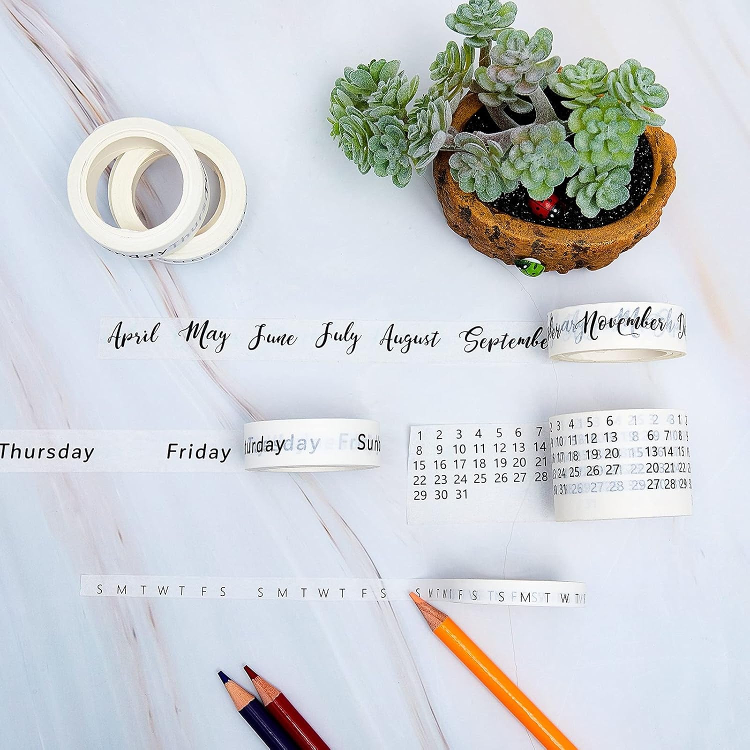 9 Rolls Calendar Washi Tape Set Date Day Week Month Number Calendar Washi Masking Tape Decorative Patterned Marking Tape for Arts Crafts Journal Planner