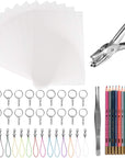 64Pcs Heat Shrink Plastic Sheets& Shrinky Art Paper Kit with 15PCS Clear Plastic Blank Sheets, Hole Punch, Keychains, Colored Lobster Clasp, Pencils for Kids Creative DIY Handmade Craft