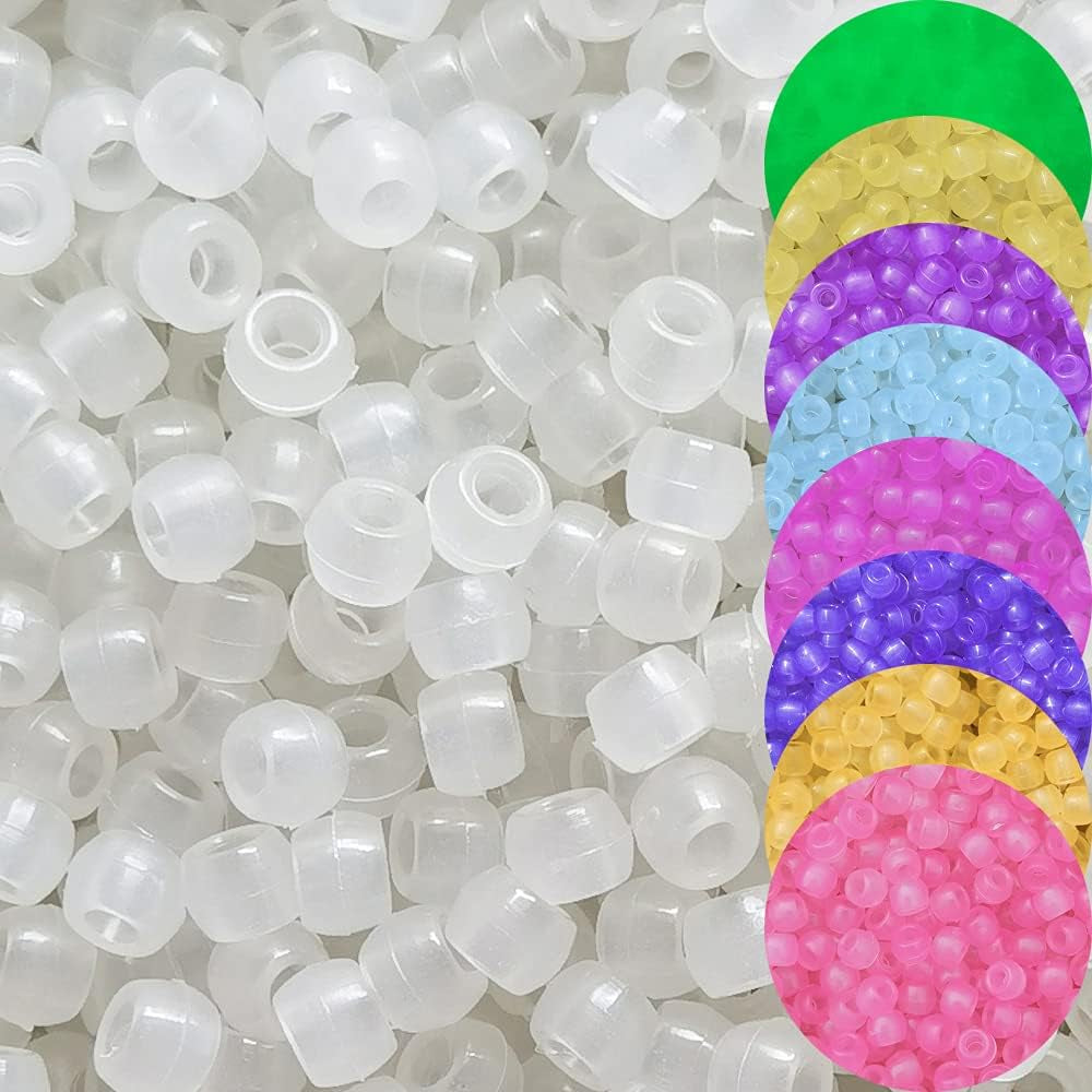 700Pcs UV Pony Beads Luminous Beads Changing UV Reactive Plastic Beads Glow in the Dark Fun for Jewerly Bracelets Making 8X6Mm