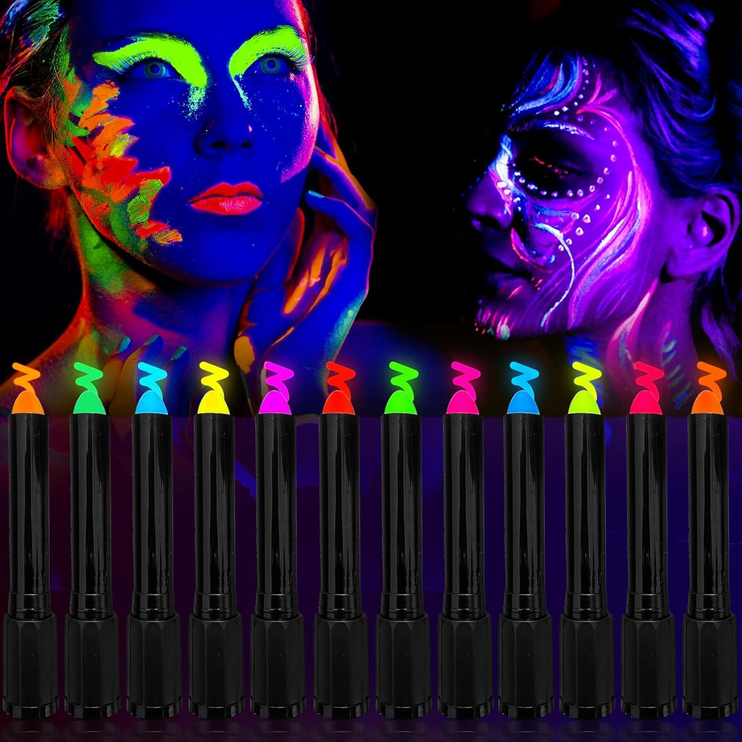 10 Color Glow in the Dark Face Paint,Uv and Black Light Neon Face and Body Painting Set Mardi Gras Halloween Masquerade Black Light Birthday Party Masquerade Party Supplies (10 COLORS)