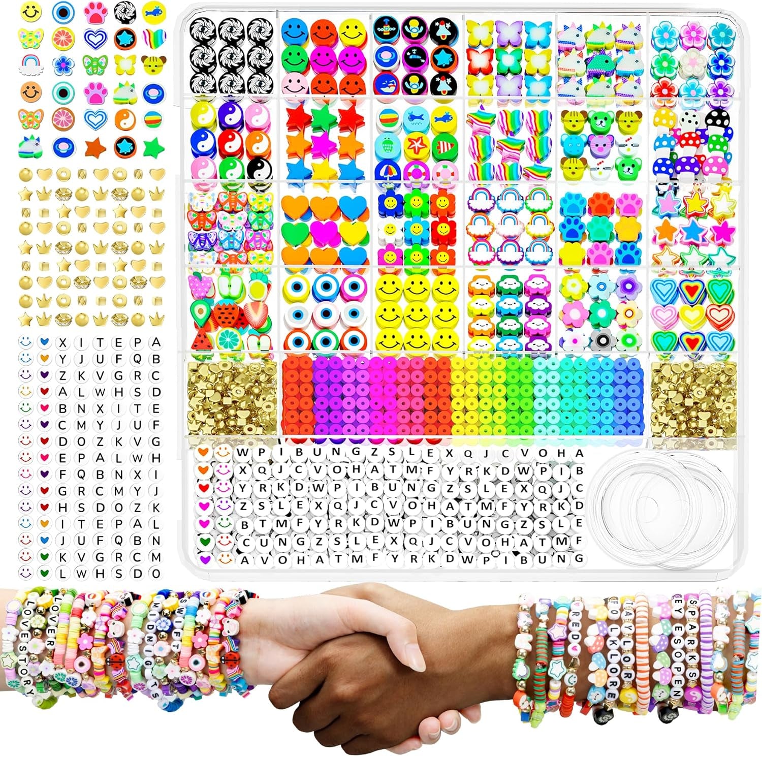 1642 Pieces Clay Beads for Friendship Bracelets Making Kit, 24 Styles Jewelry Making Supplies Cute Beads Charms with Elastic String and Organizer Gifts for Teens Girls Ages 6 7 8 9 10 11 12