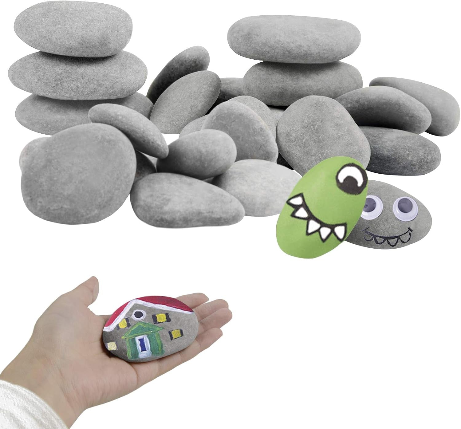 30 Rocks for Painting, 1.2-3.5 Inches Painting Rocks Bulk, Smooth River Rocks for Painting, Craft Rocks for Painting, Kindness Rocks, Outdoor Garden Rock Art, Kids Crafts Painting Rock