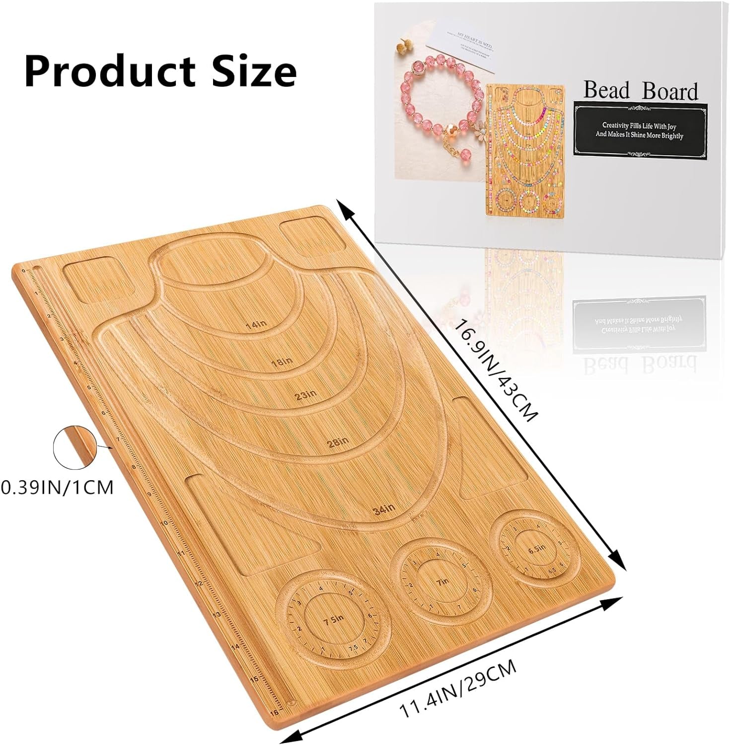 Wooden Bead Boards for Jewelry Making with Box, 16.9 X 11.4” Bamboo Beading Board for Bracelet Necklaces Making, Beginners Bead Design Board Measuring Beads Tray