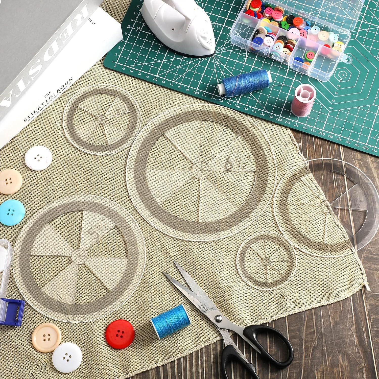5 Pcs Circle Ruler Quilting Template Set Circle Templates for Quilting Circle Rulers Quilt Arc Circle Cutter Ruler, 5 Sizes (Stylish)