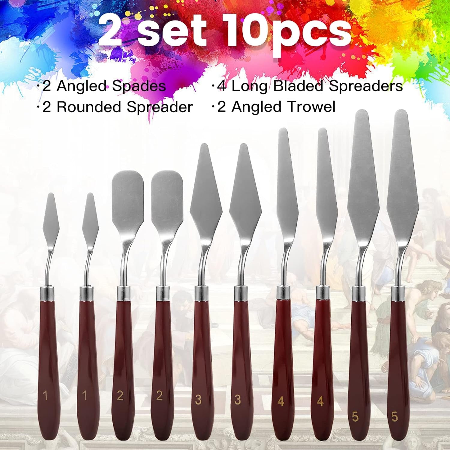 10PCS Palette Knife, Stainless Steel Painting Knife Set, Flexible Spatula Pallet Knife, Metal Artist Knives, Oil Painting Accessories Color Mixing Scraper for Oil, Canvas, Acrylic Painting by