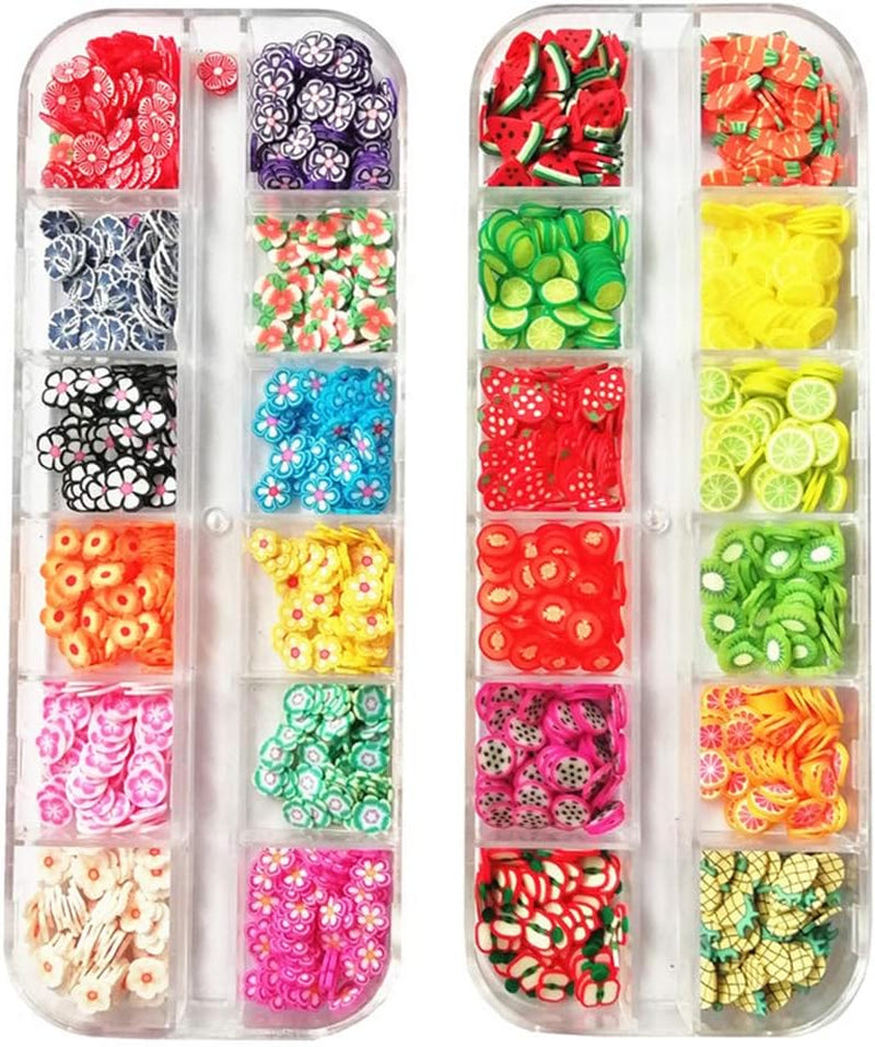 2 Boxes of Crystal Mash Clay Strip Flowers Fruit Slices Apples, Strawberries, Watermelons Nail Crafts Making, Decorations Scrapbook DIY Crafts