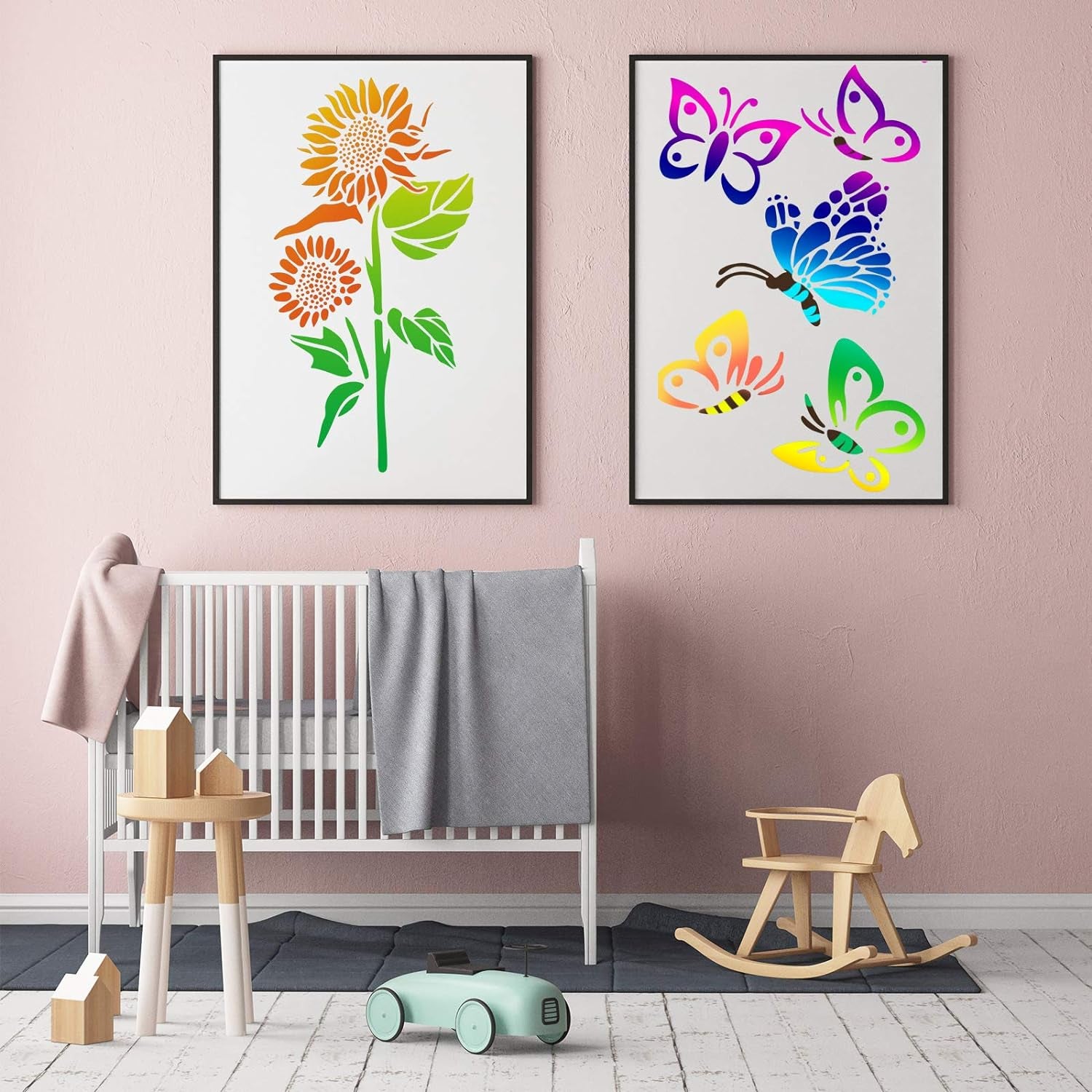 8 Pieces Sunflower Butterflies Painting Stencils for Painting on Wood Flower Butterfly Stencil Kit for Painting on Wall Canvas You Are My Sunshine Reusable Plastic Template for Door Home Decoration
