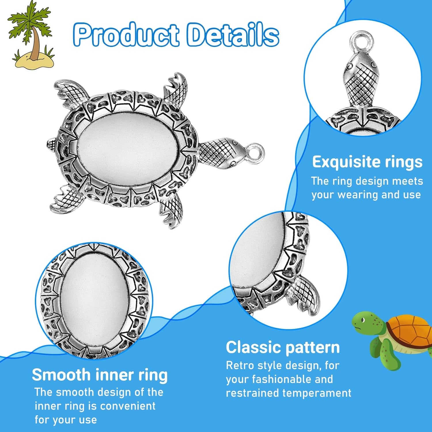 40 Pieces Antique Silver Turtle Pendant Settings, Include 20 Blank Turtle Pendant Tray with 0.71 X 0.98 Inch Oval Cabochons Base for DIY Jewelry Making