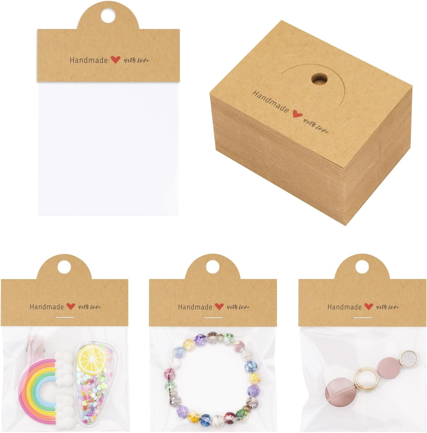 100Pcs Packaging for Small Business, Jewelry Package Supplies for Small Business, Jewelry Display Clear Bags for Selling, Small Craft Packaging Set for Bracelets, Key Chains, Earring(White)