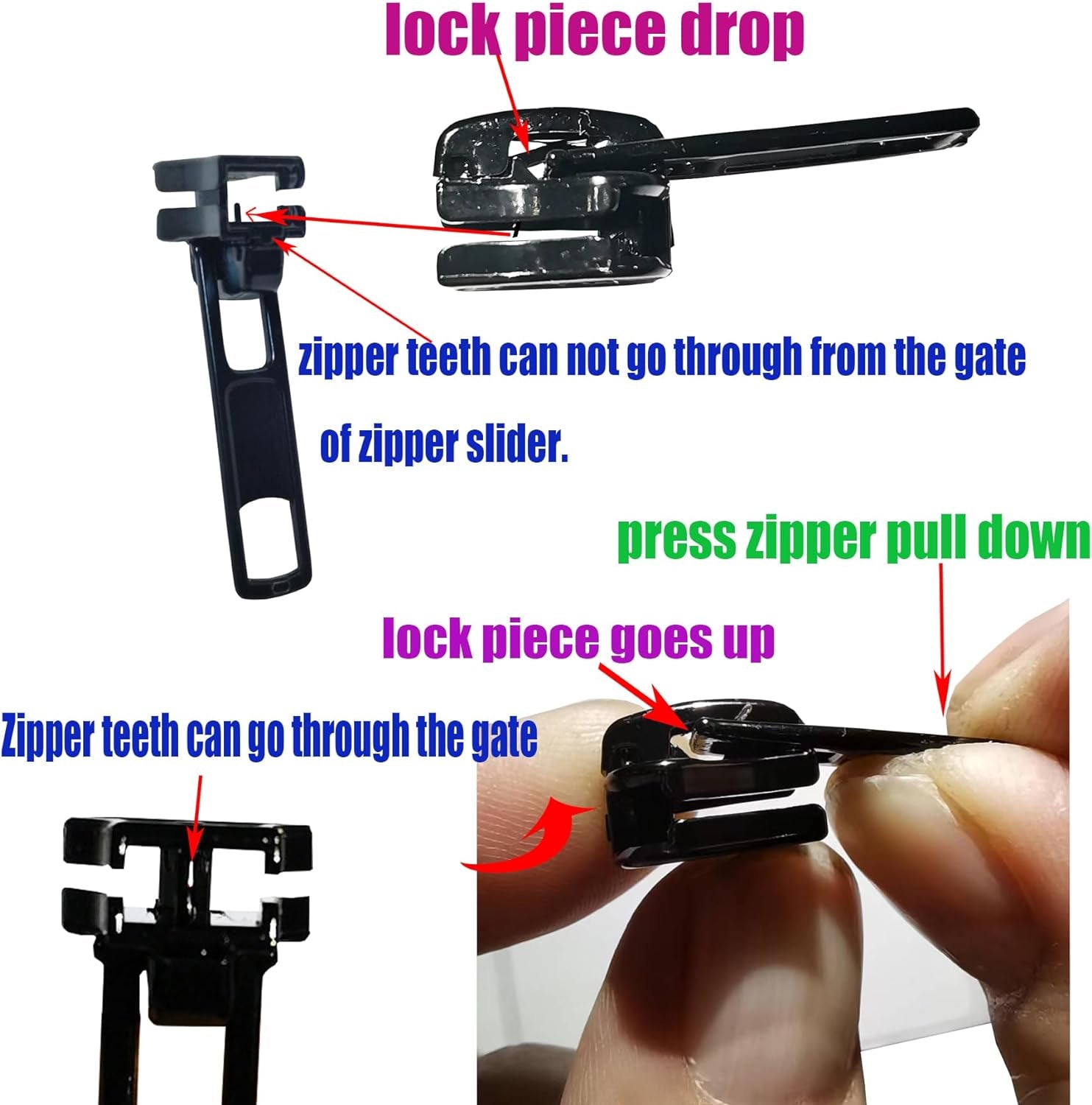 Zipper Repair Kit #5 Sliders with Pull 12 Pcs,#5 Metal Zipper Retainer Box Insertion Pin 6 Sets,Replacement Zipper Bottom/Top Stop, Metal,Plastic,Nylon Coil Zippers Head Fix on Jaceket