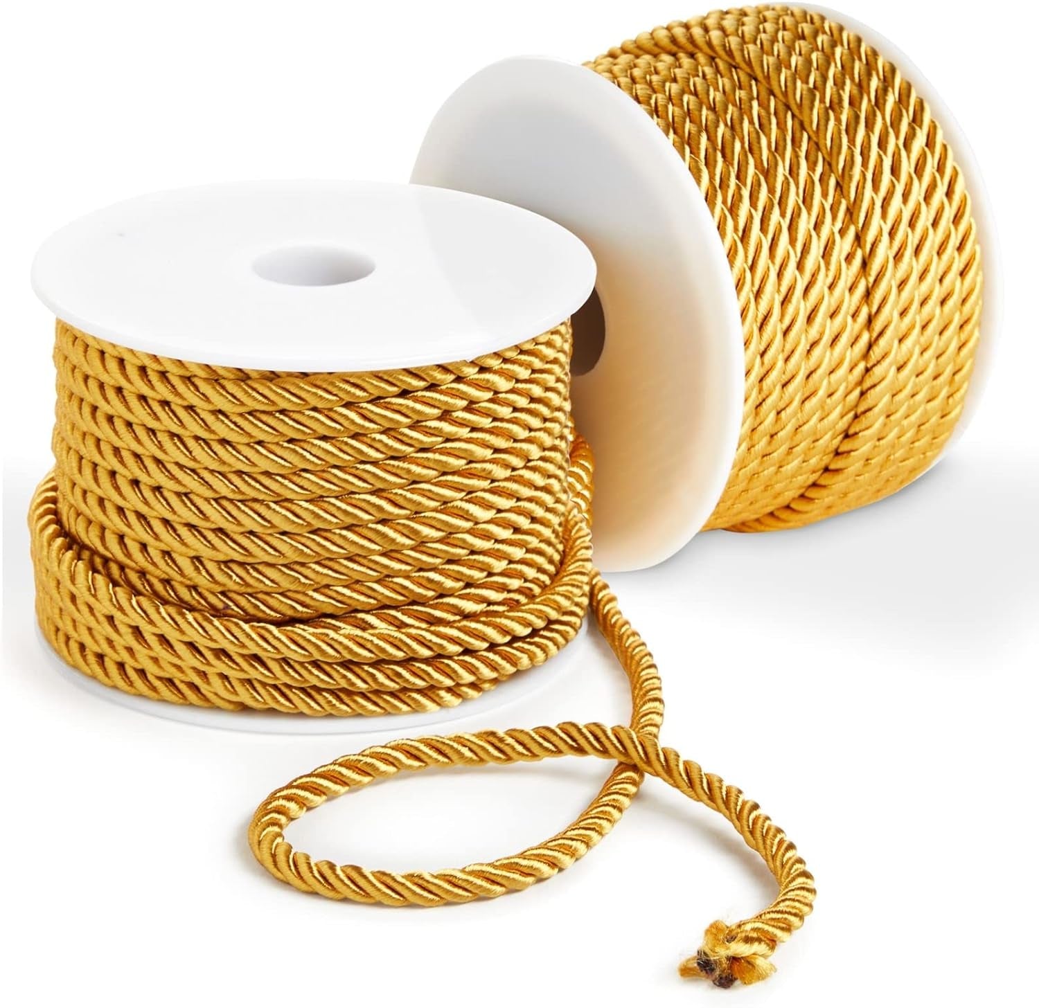 36 Total Yards 5Mm Twisted Gold Cord for Crafts, Gold Rope Ribbon for Sewing, Upholstery Trim,Household Decorations, 2 Rolls of 0.2" Reinforced Polyester Cordage, 18 Yards per Roll