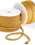 36 Total Yards 5Mm Twisted Gold Cord for Crafts, Gold Rope Ribbon for Sewing, Upholstery Trim,Household Decorations, 2 Rolls of 0.2" Reinforced Polyester Cordage, 18 Yards per Roll