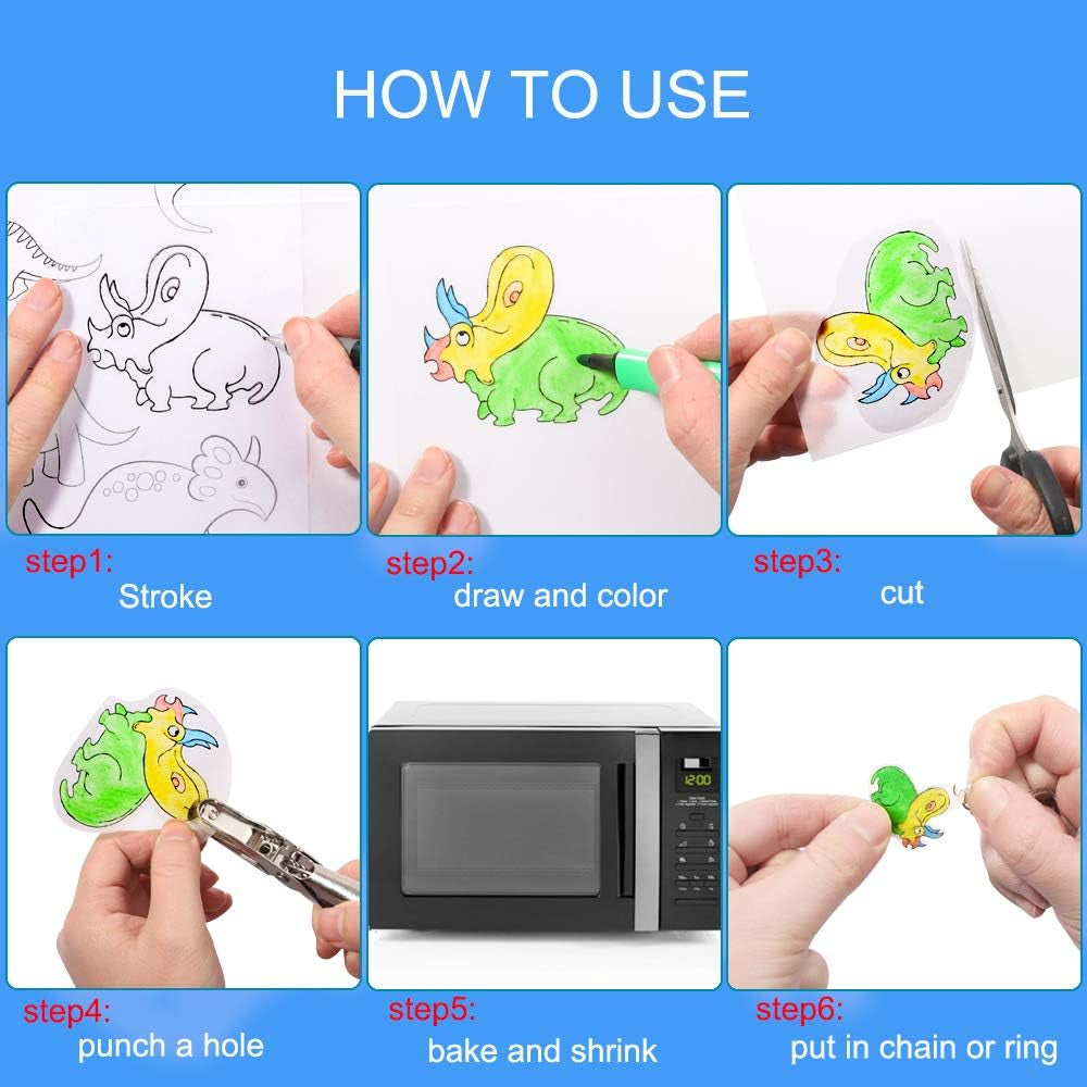 Heat Shrink Plastic Sheets Kit 145Pcs Shrink Art Kit Including 20Pcs Shrinky Paper Sheets 6Pcs Traceable Picture Keychains Accessories- Perfect for Shrinky Dink Sheets Crafts Making