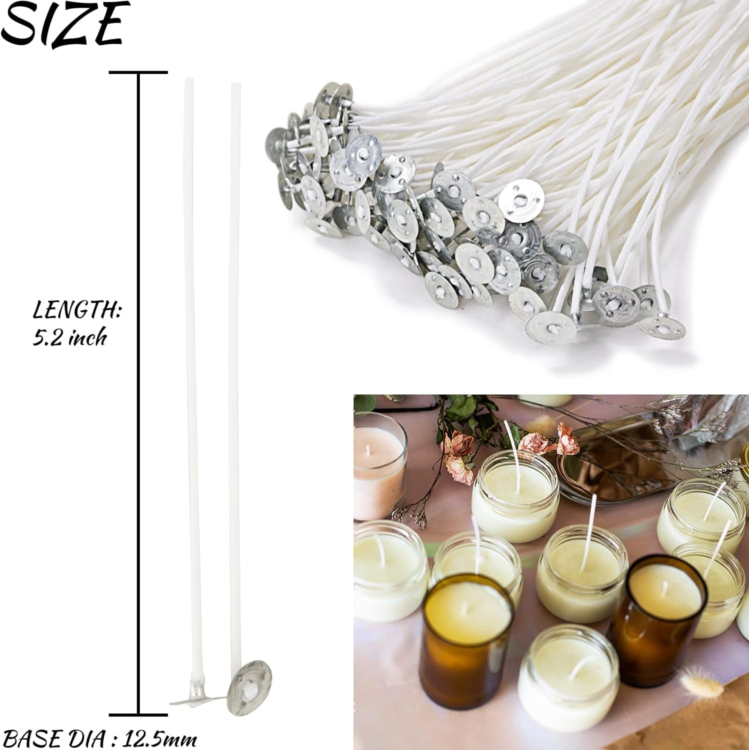 Candle Making Kit, 60Pcs Candle Wicks, 60Pcs Candle Wicks Sticker, 1Pc Candle Wax Pouring Pot, 2Pcs 3-Hole Wicks Centering Devices, 1Pc Mixing Spoon, DIY Candles Craft Tools