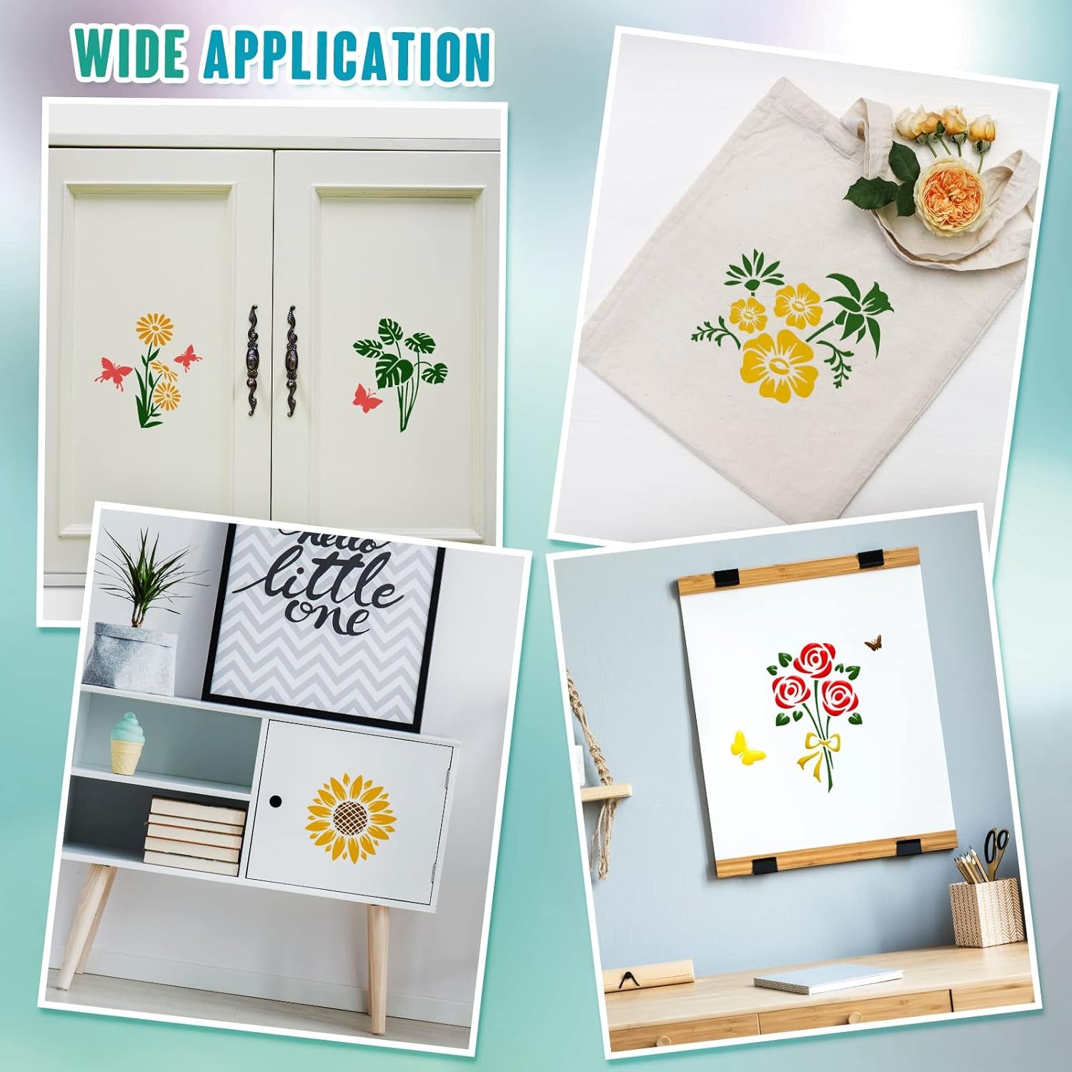 60 Pcs 6X6 Inch Flower Stencils for Painting on Wood Reusable Floral Stencils Bird Wall Stencil Butterfly Leaf Drawing Template DIY Craft Summer Stencils for Painting on Wood Wall Canvas