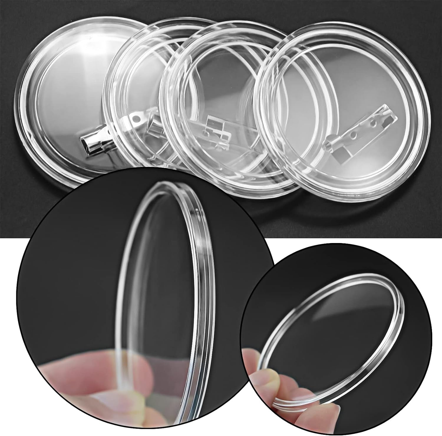 70 Pack Acrylic Design Button Badge, Clear Plastic Craft Button with Pin, Button Pin Badges Kit for DIY Craft Supplies, 2.4 Inch