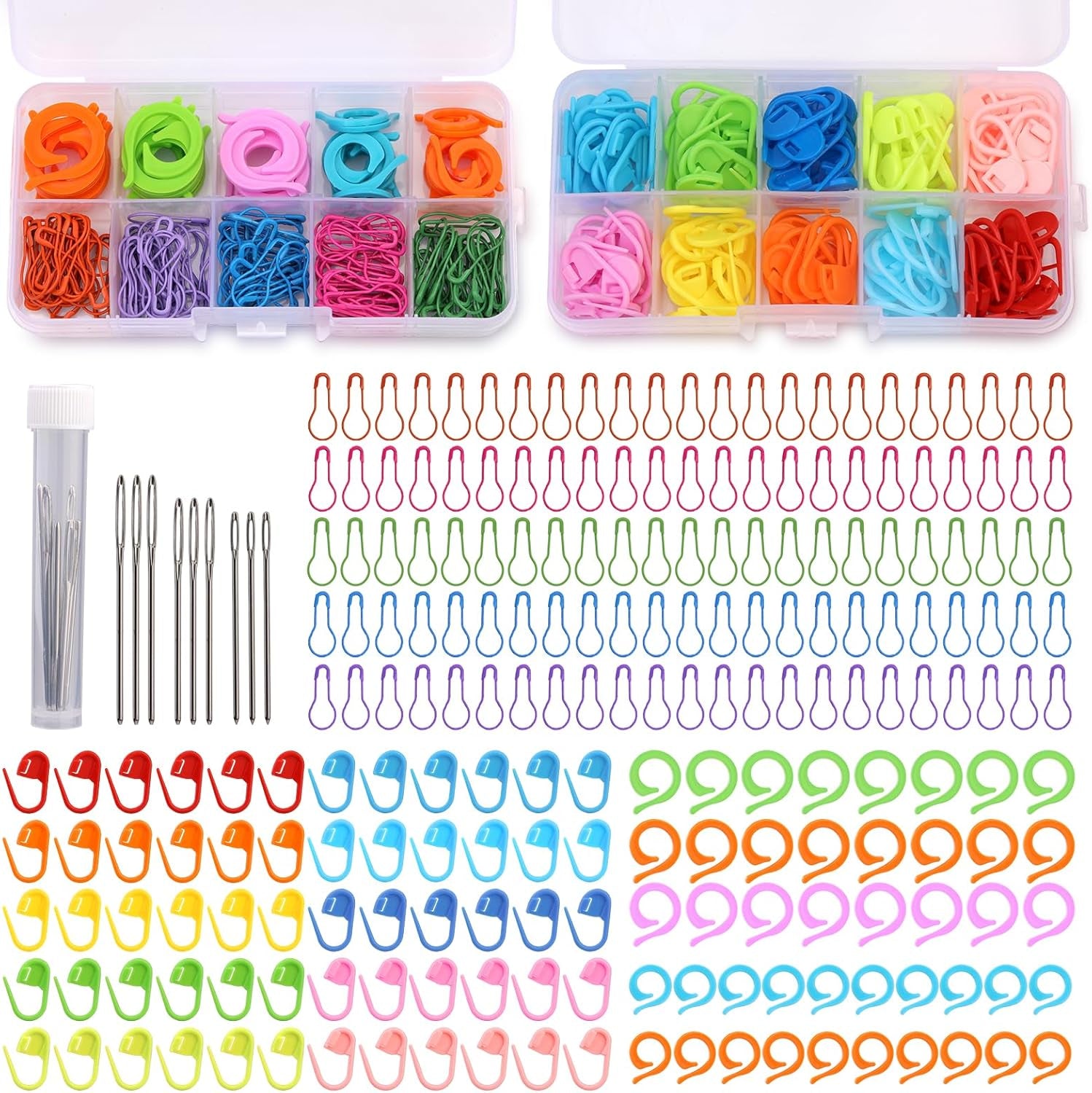 Crochet Stitch Markers, Colored Stitch Markers with Big Eye Blunt Needles, 326 Pcs Stitch Markers for Knitting with Storage Box, Safety Bulb Pins and Knitting Stitch Rings for Crochet DIY Craft Making