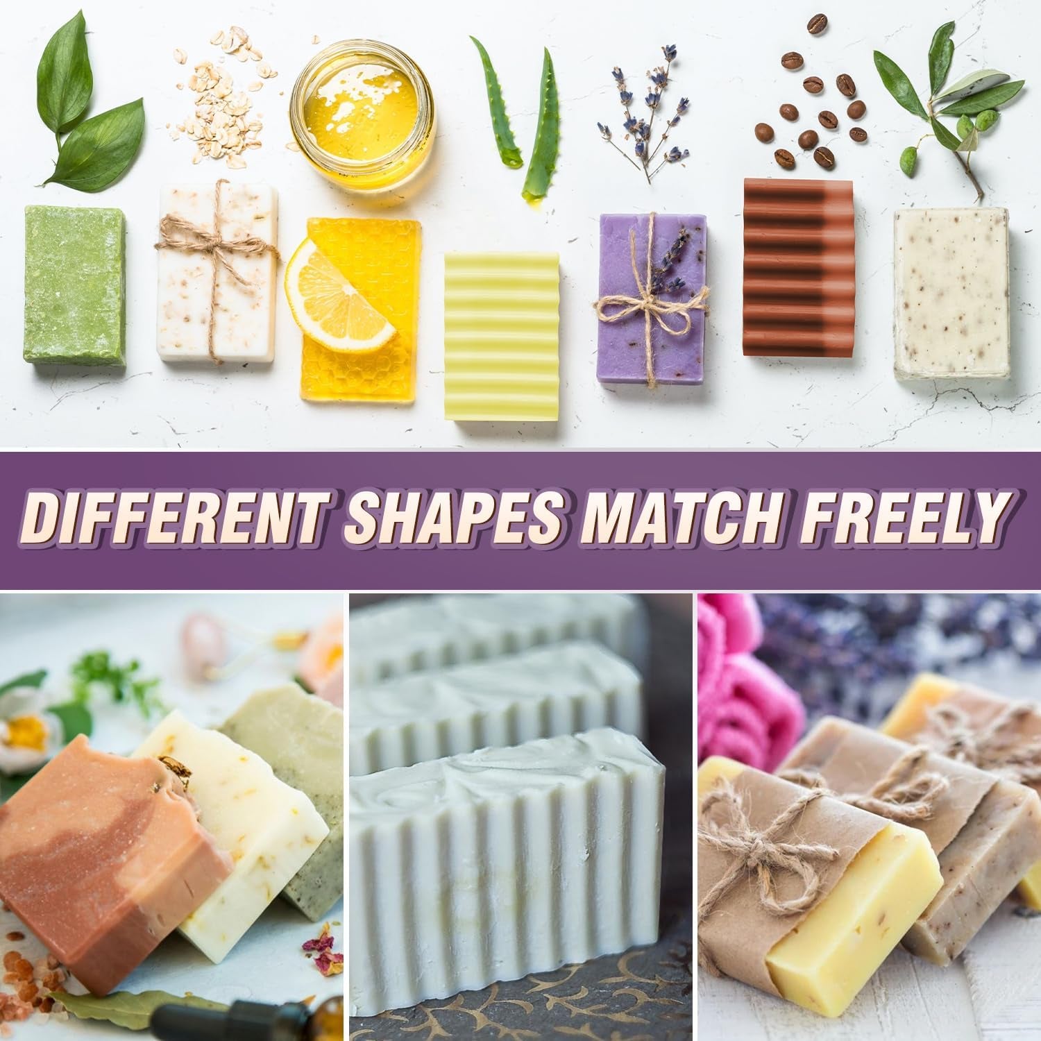 Silicone Soap Mold -  2Pcs Flexible Soap Molds for Soap Making Comes with Wood Box, Stainless Steel Wavy + Straight Scraper Cutters Rectangular Loaf Soap Mold