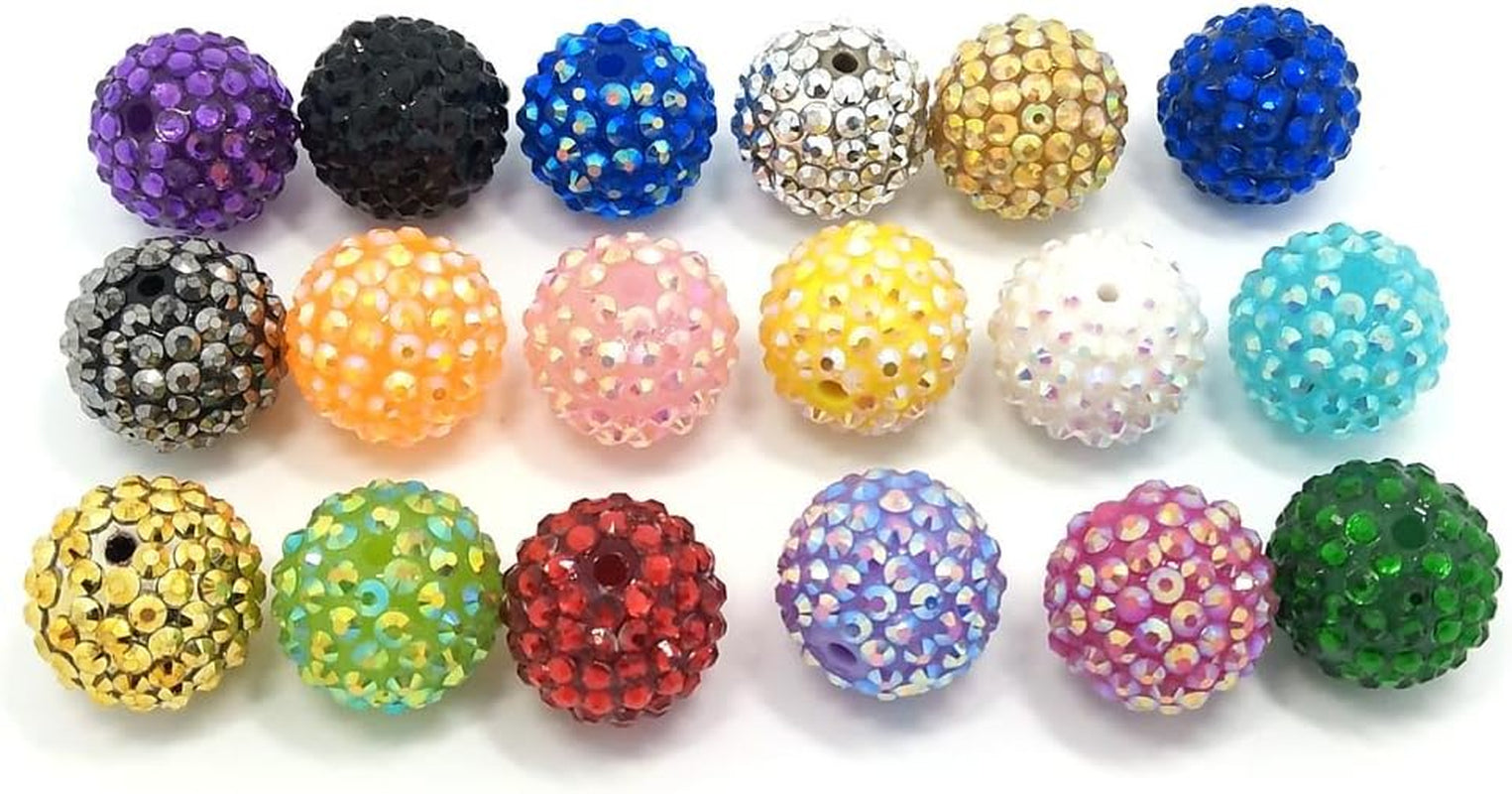 20Mm Rhinestone Beads 50Pcs Beaded Pens Beads Chunky Bubblegum Large Spacer Charms Sparkle Bling Ball Bulk Mix Colors Randomly (20Mm)